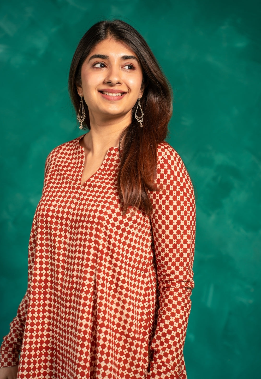 Netra Red Bagru Cotton A Line Short Top