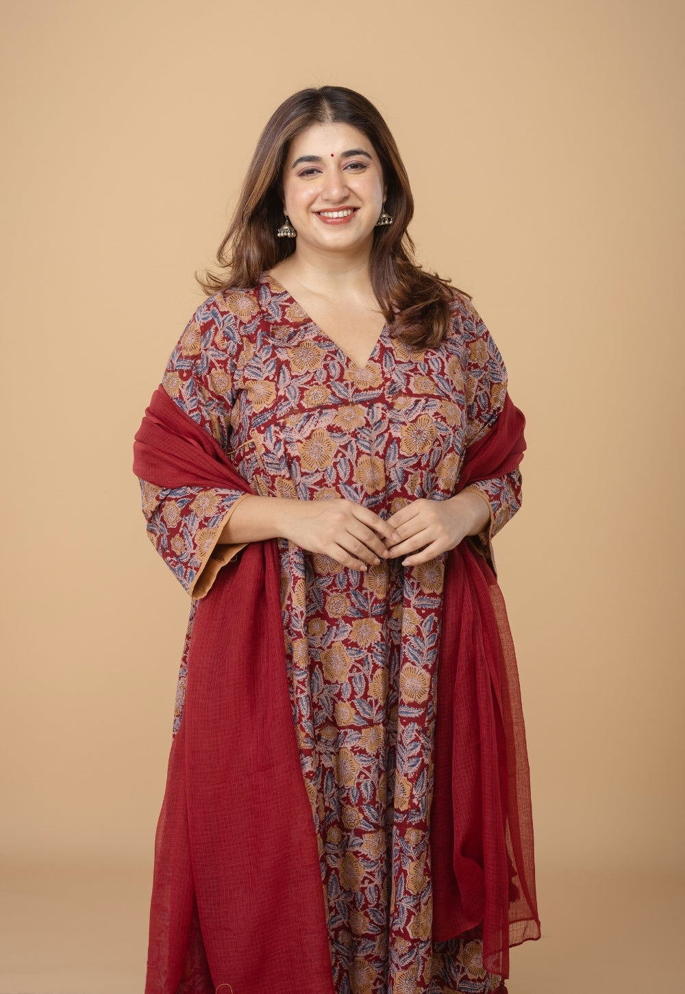 Red Solid Kota Doria Cotton Dupatta