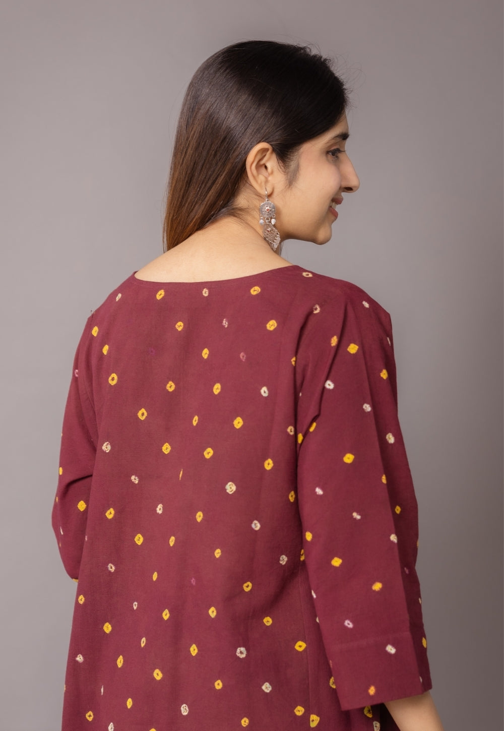 Nyra Red Bandhani Cotton Jhabbha Kali Embroidered Kurta with Dupatta