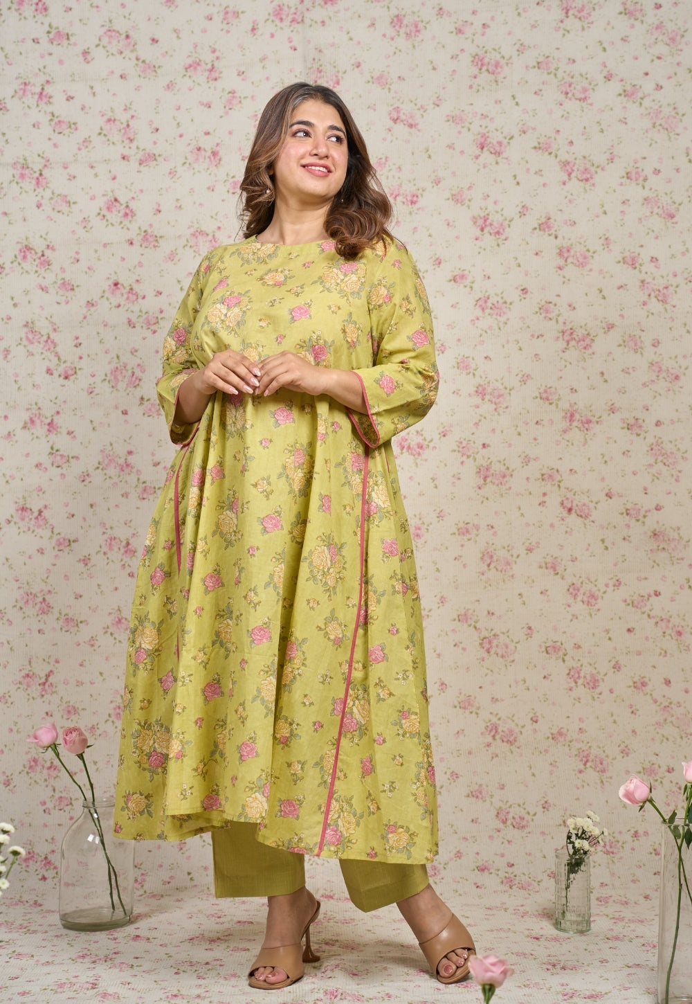 Lily Green Sanganeri Mul Cotton A Line Kurta Set (Set of 2)