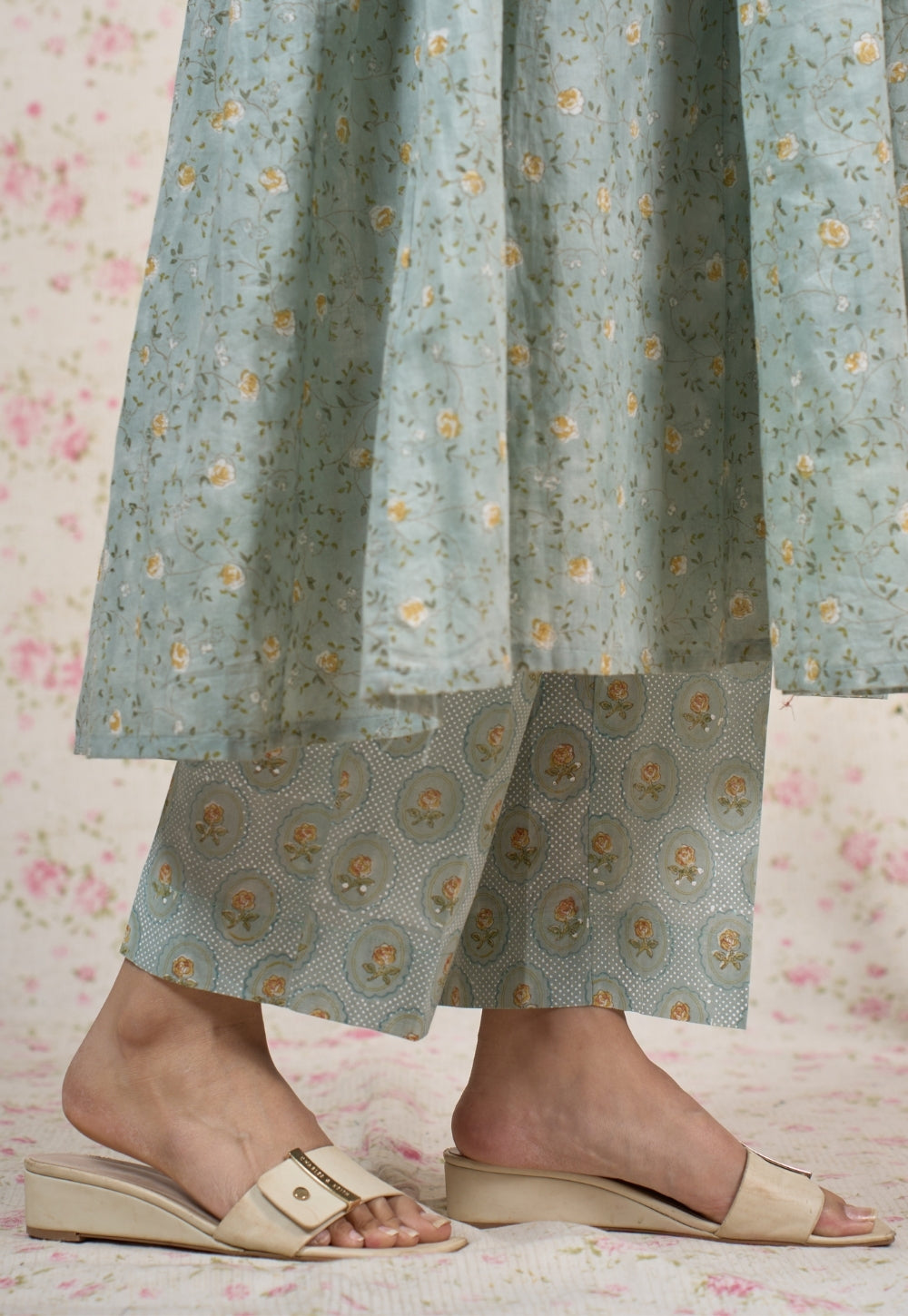 Zelda Blue Sanganeri Mul Cotton Kali Kurta Set (Set of 2)