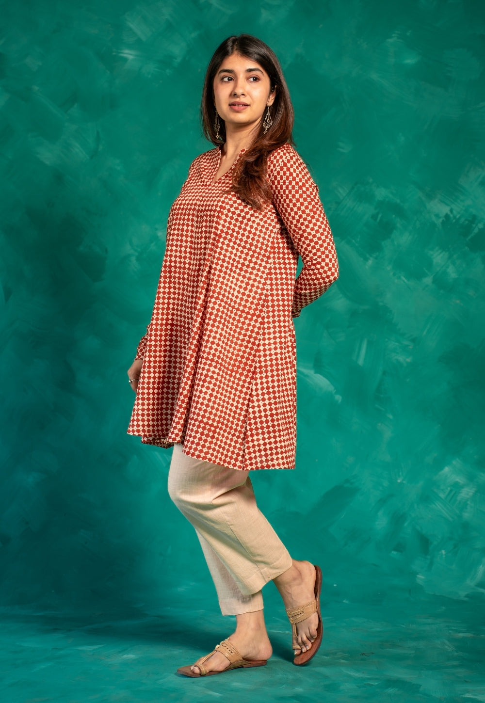 Netra Red Bagru Cotton A Line Short Top