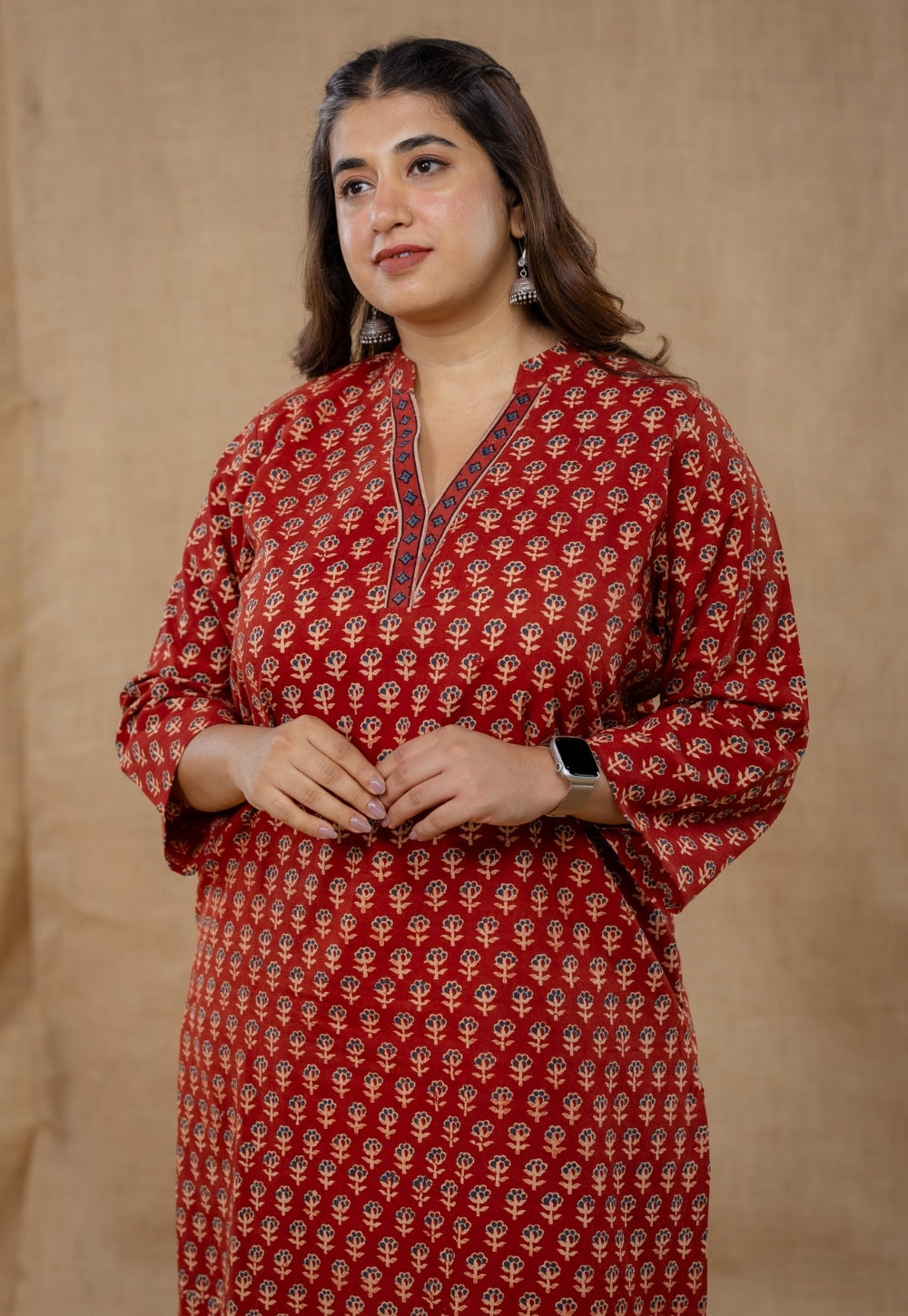 Dia Red Ajrakh Cotton Straight Kurta
