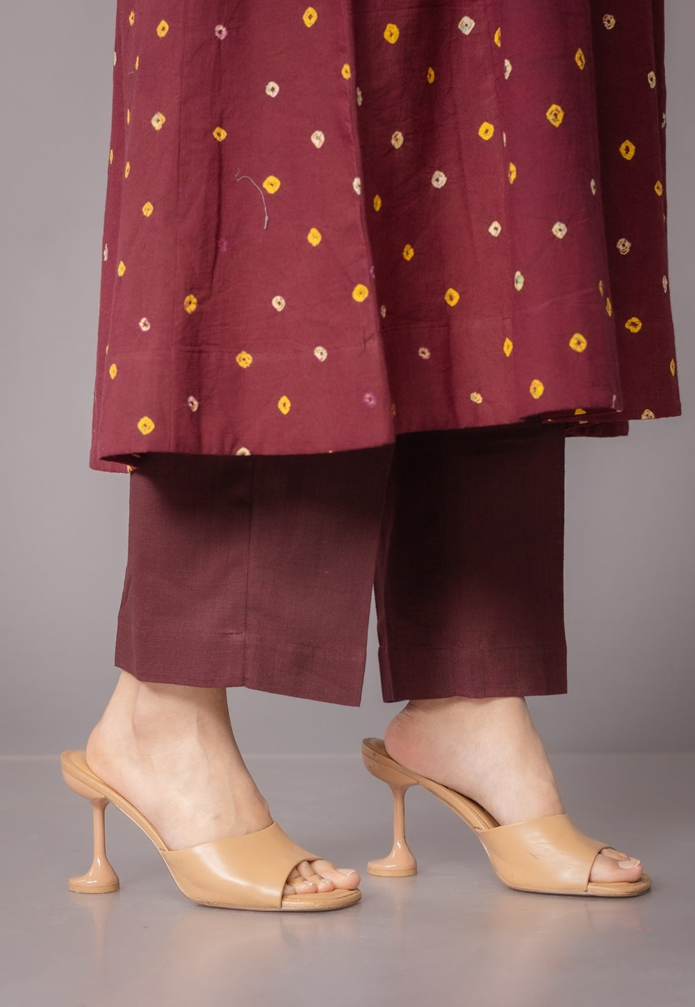 Nyra Red Bandhani Cotton Jhabbha Kali Suit Set with Embroidery (Set of 3)