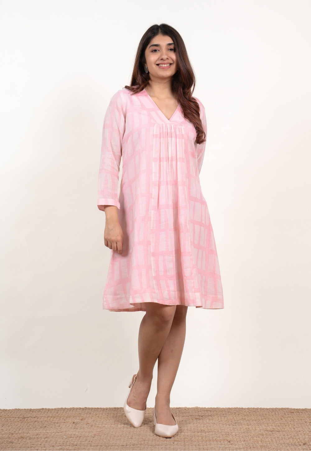 Afreen Pink Batik MulMul A Line Dress