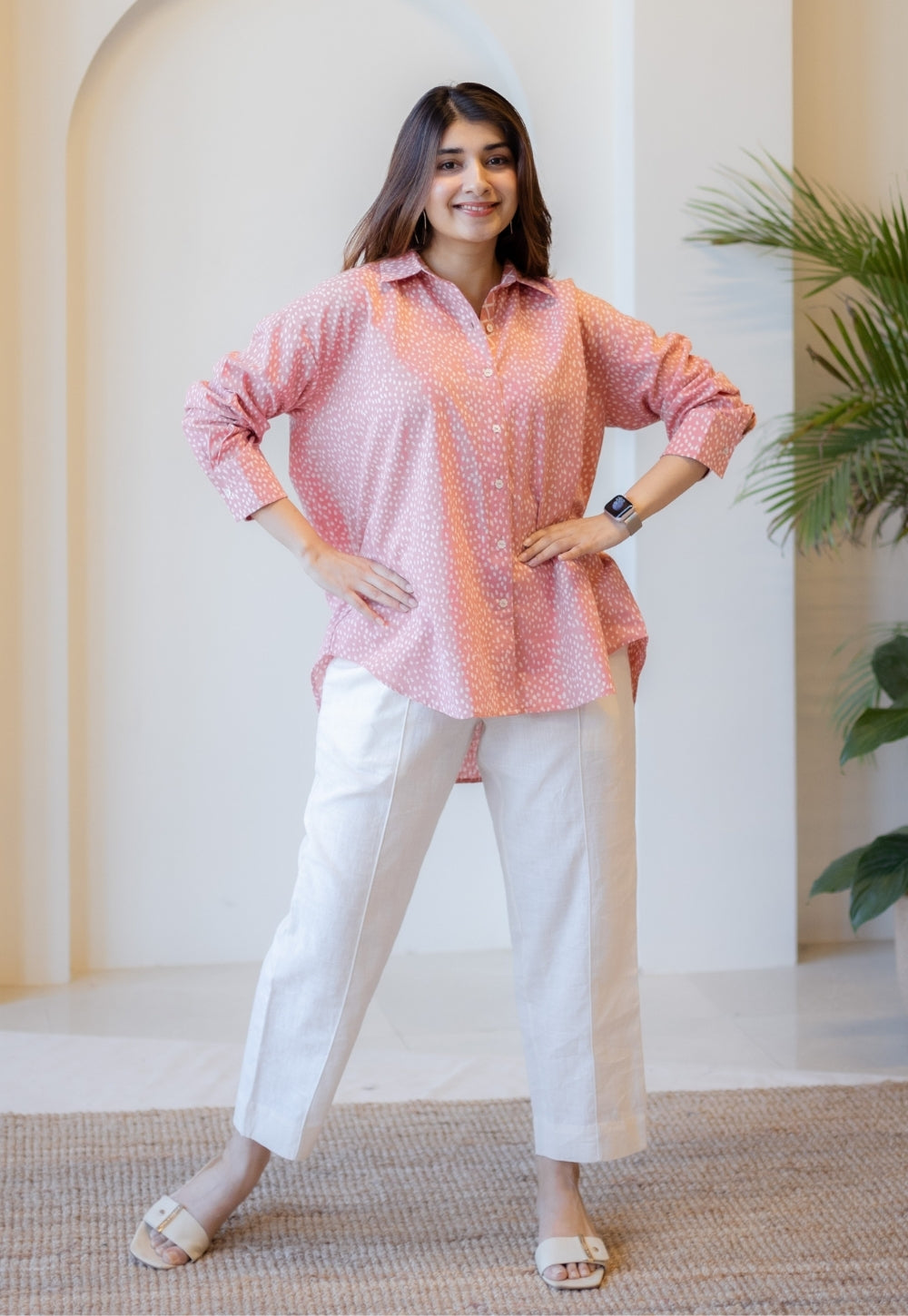 Ruhi Coral Hand Block Print Slub Cotton Anti-Fit Shirt