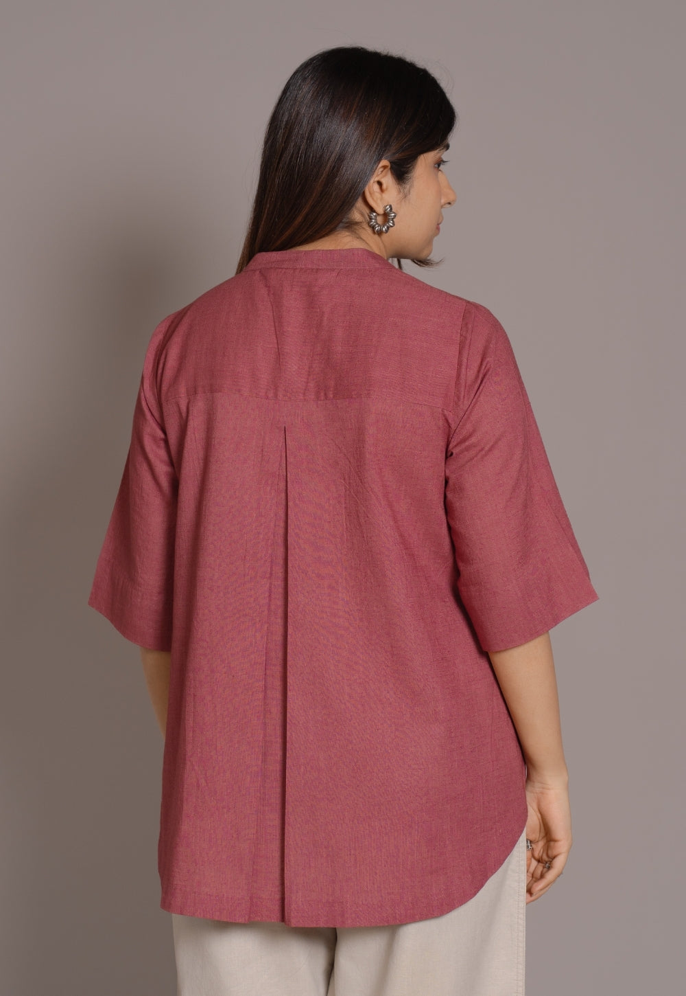 Ruby Red Solid Slub Cotton A-Line Short Top - DyeVerse