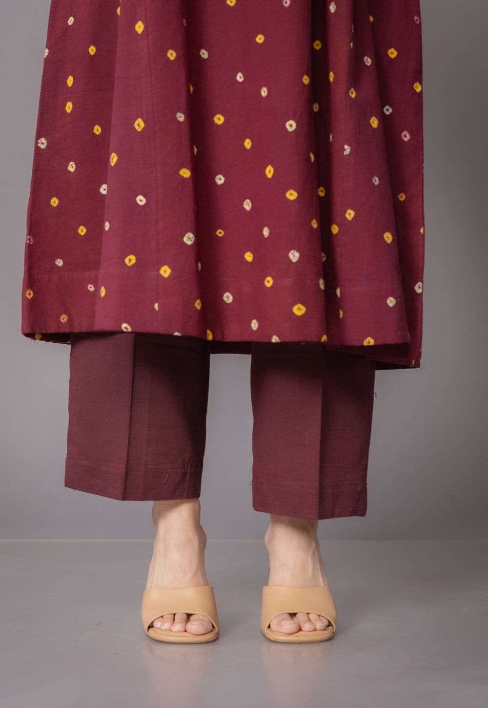 Nyra Red Bandhani Cotton Jhabbha Kali Suit Set with Embroidery (Set of 3)