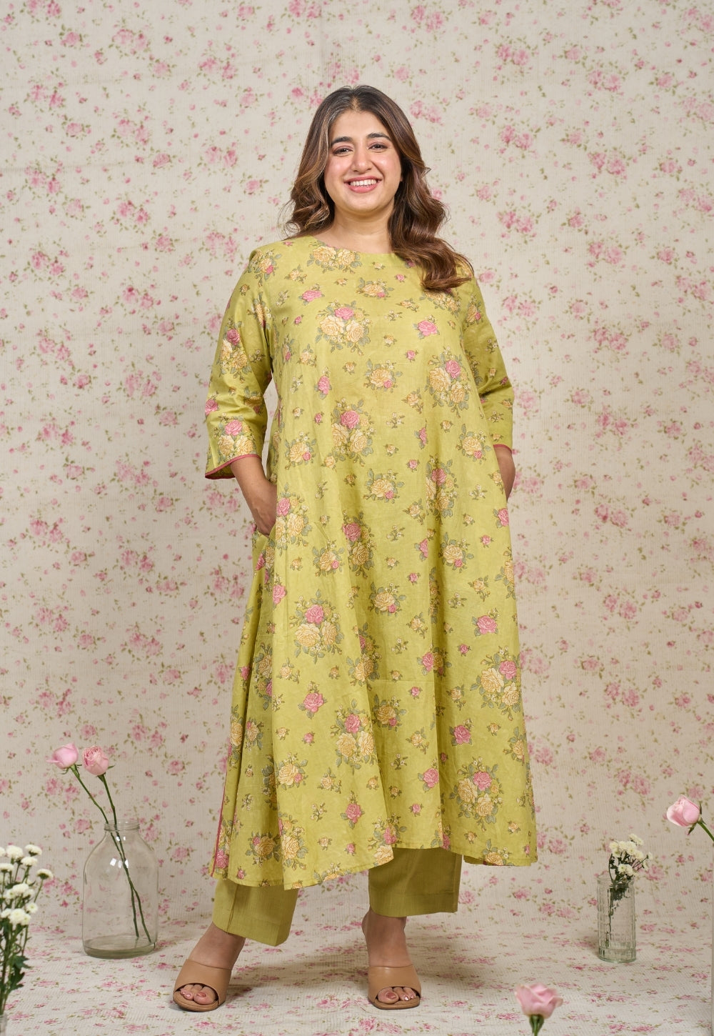 Lily Green Sanganeri Mul Cotton A Line Kurta Set (Set of 2)