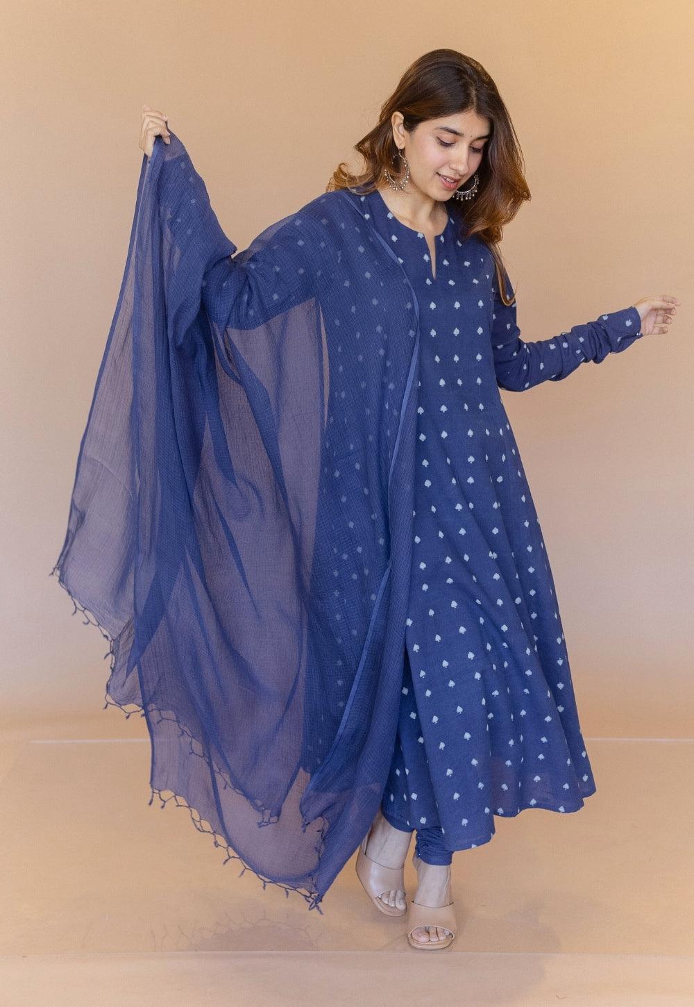Miral Blue Solid Slub Cotton Churidar