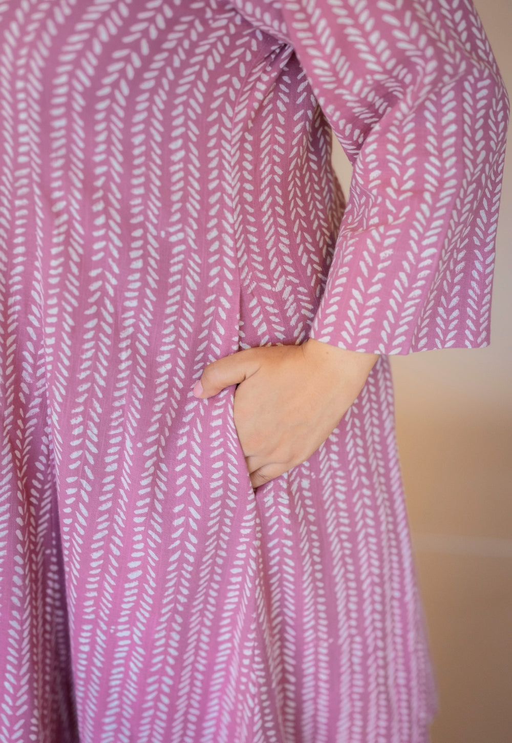 Malika Pink Hand Block Print Slub Cotton Kali Kurta