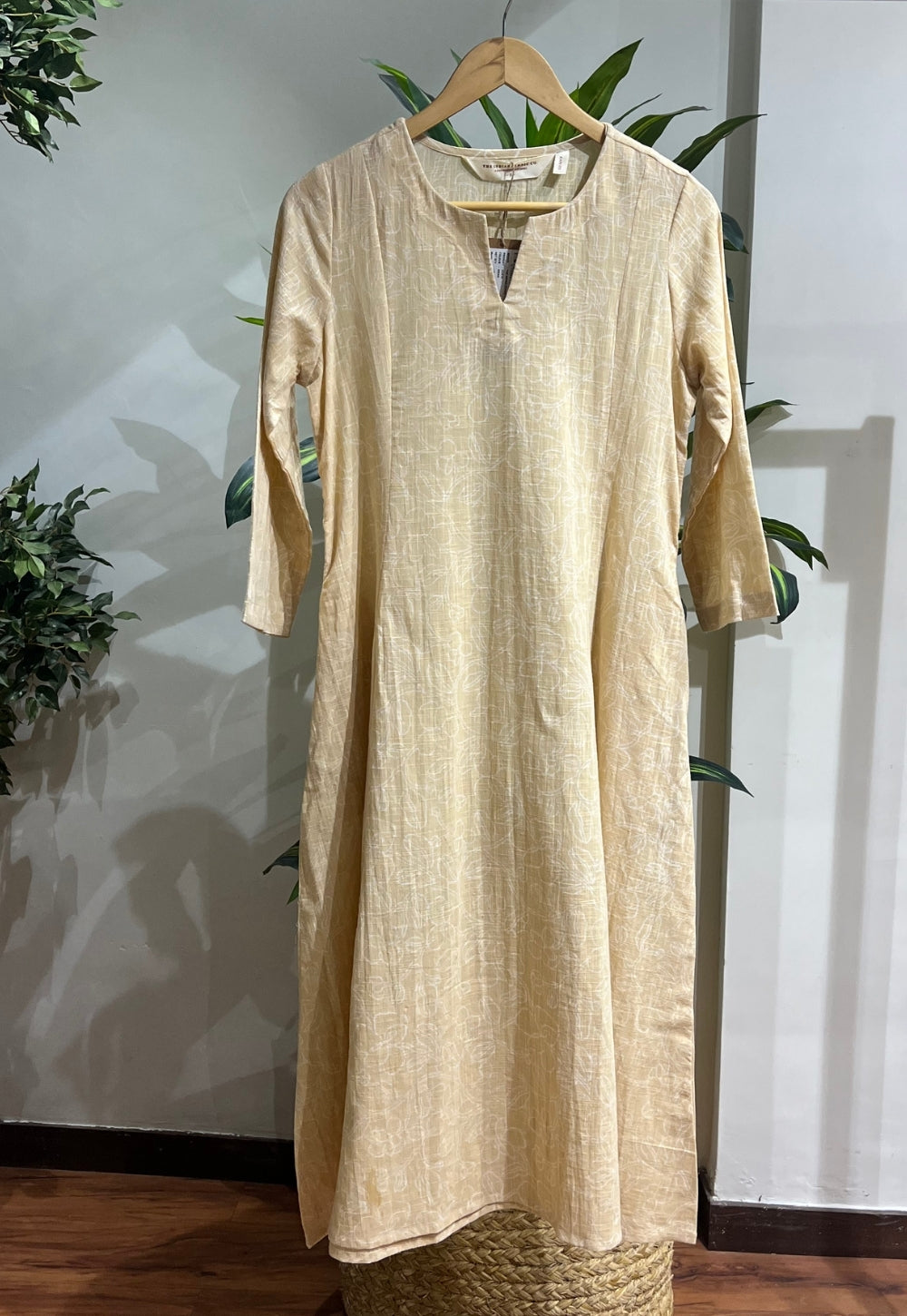 Malika Cream Hand Block Print Slub Cotton Kali Kurta