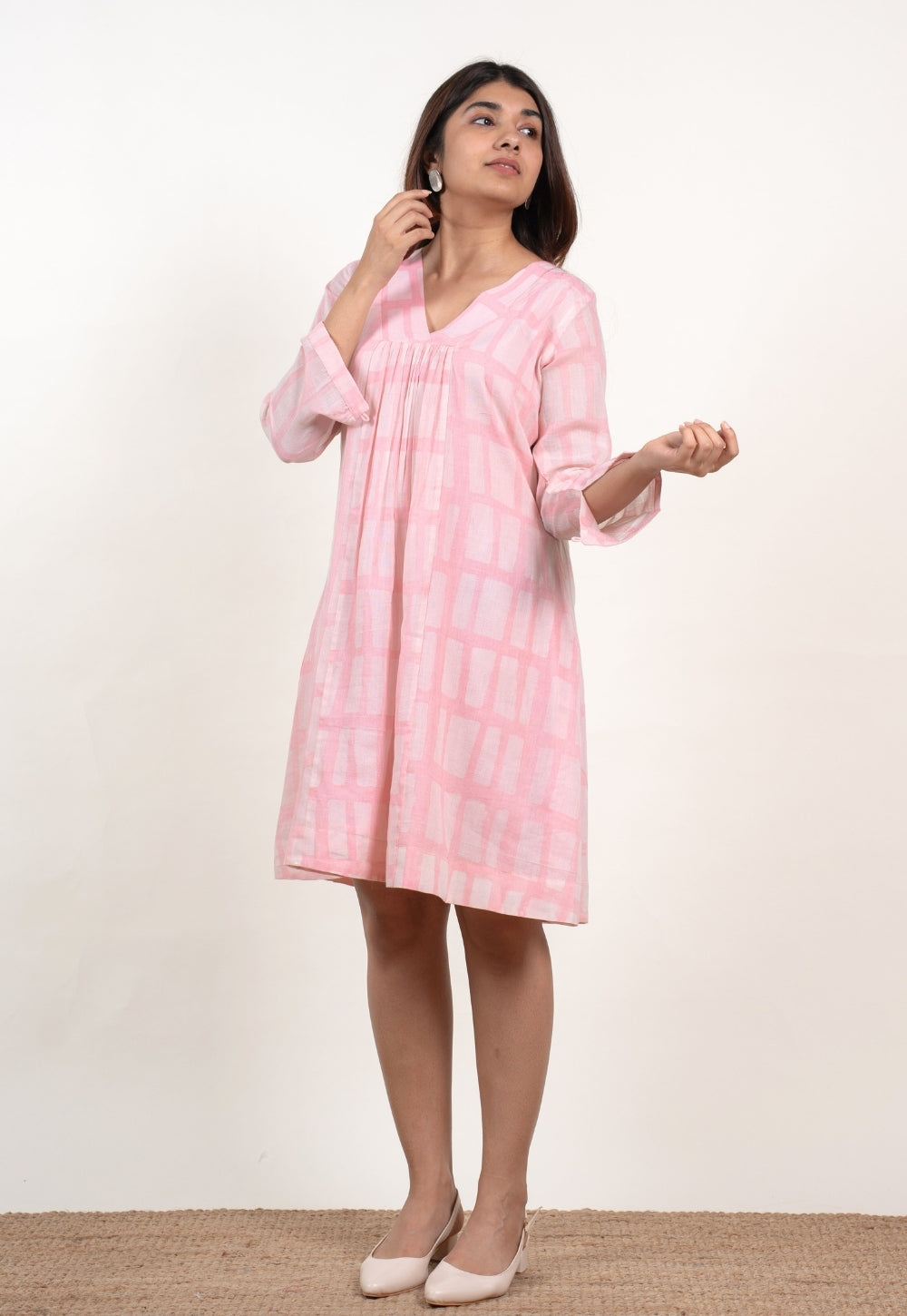 Afreen Pink Batik MulMul A Line Dress