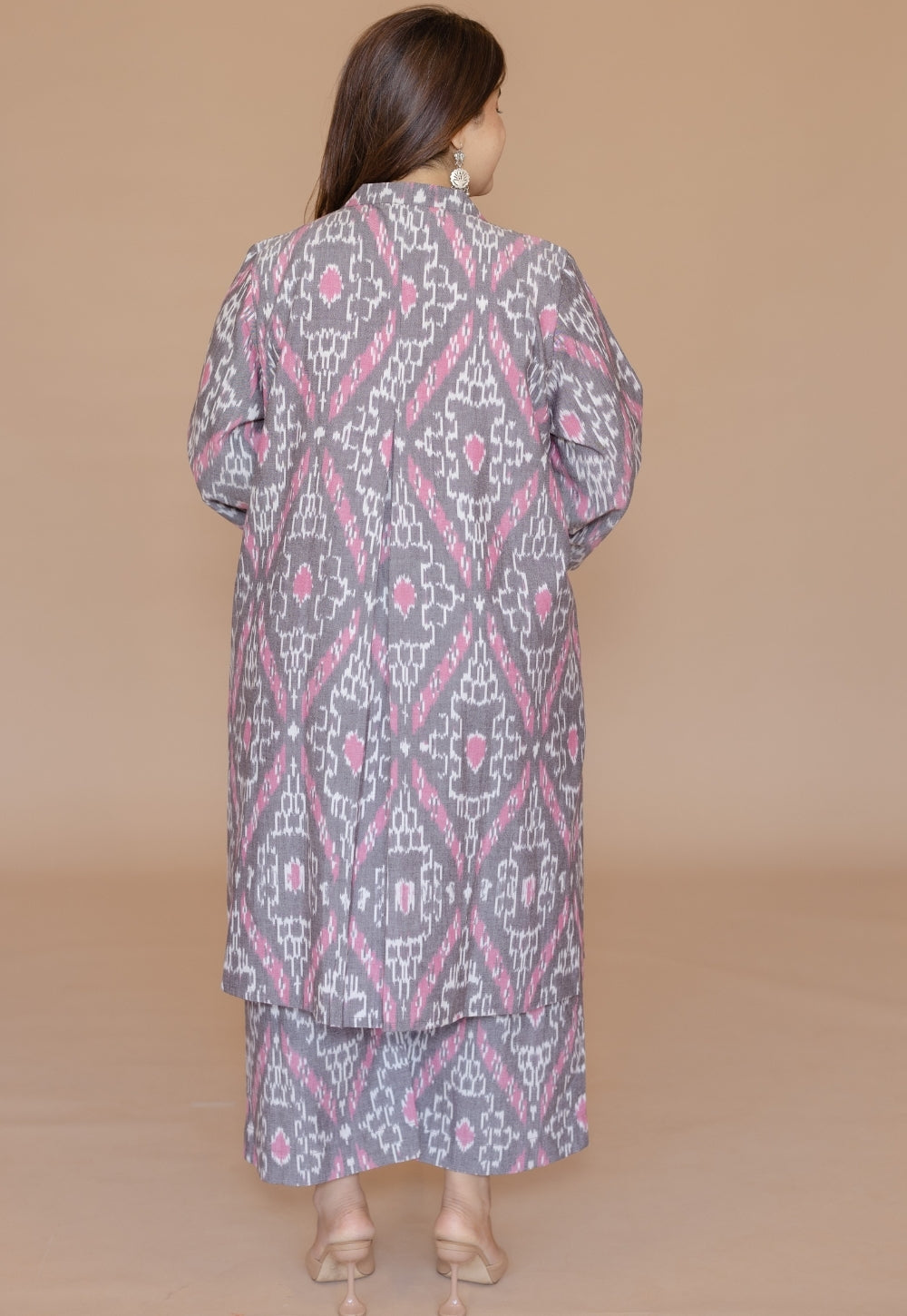Ayaat Grey Handloom Ikkat Cotton Straight Co-Ord Set