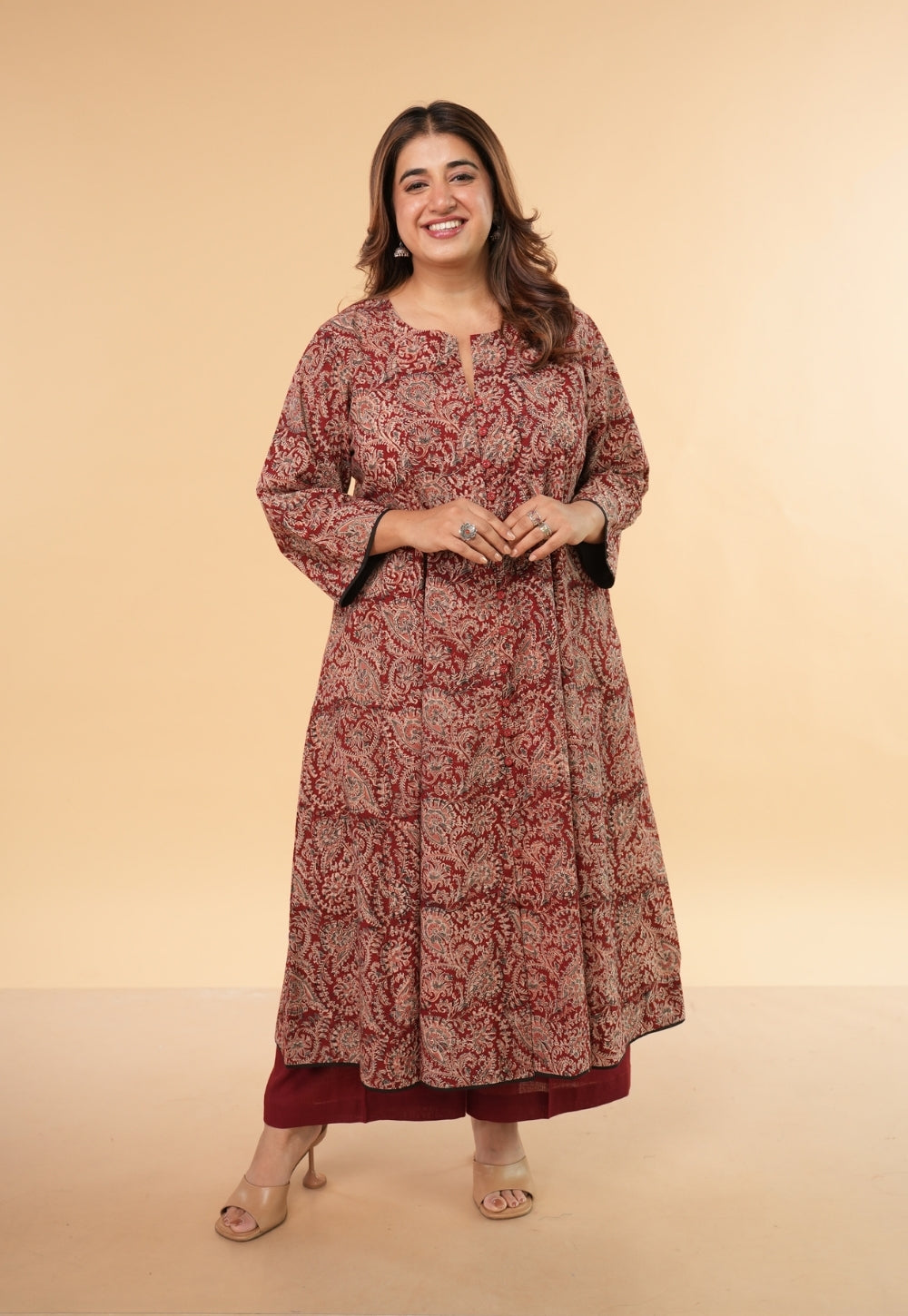 Mariya Red Kalamkari Cotton Kali Kurta