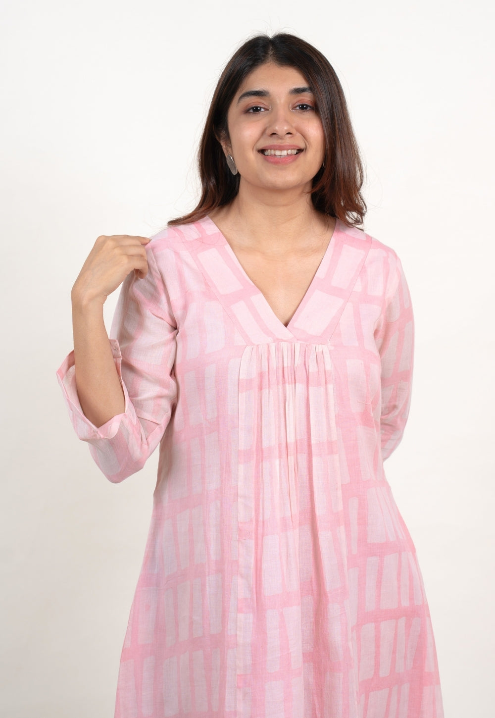 Afreen Pink Batik MulMul A Line Dress
