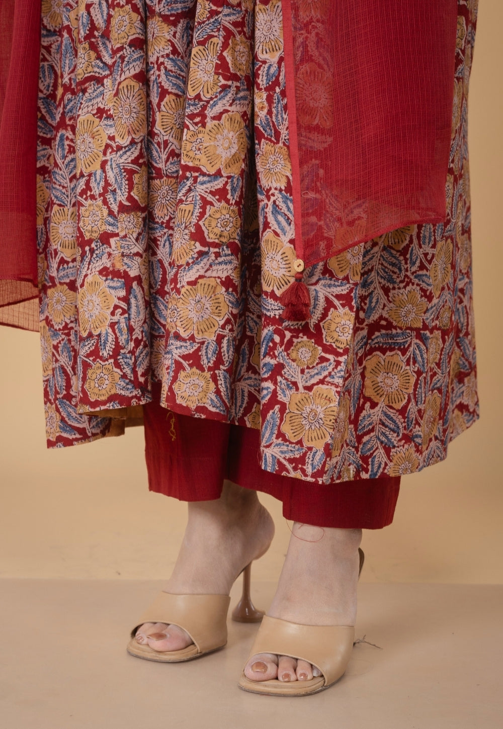 Red Solid Kota Doria Cotton Dupatta
