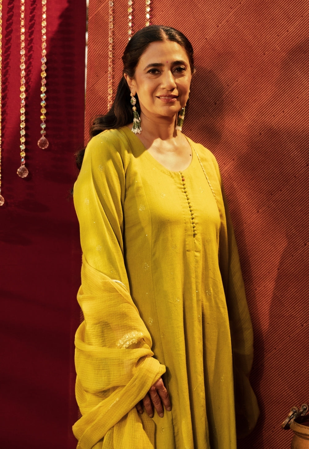 Maryam Yellow Rogan Handblock Printed Cotton Flex Suit Set (Set of 3)