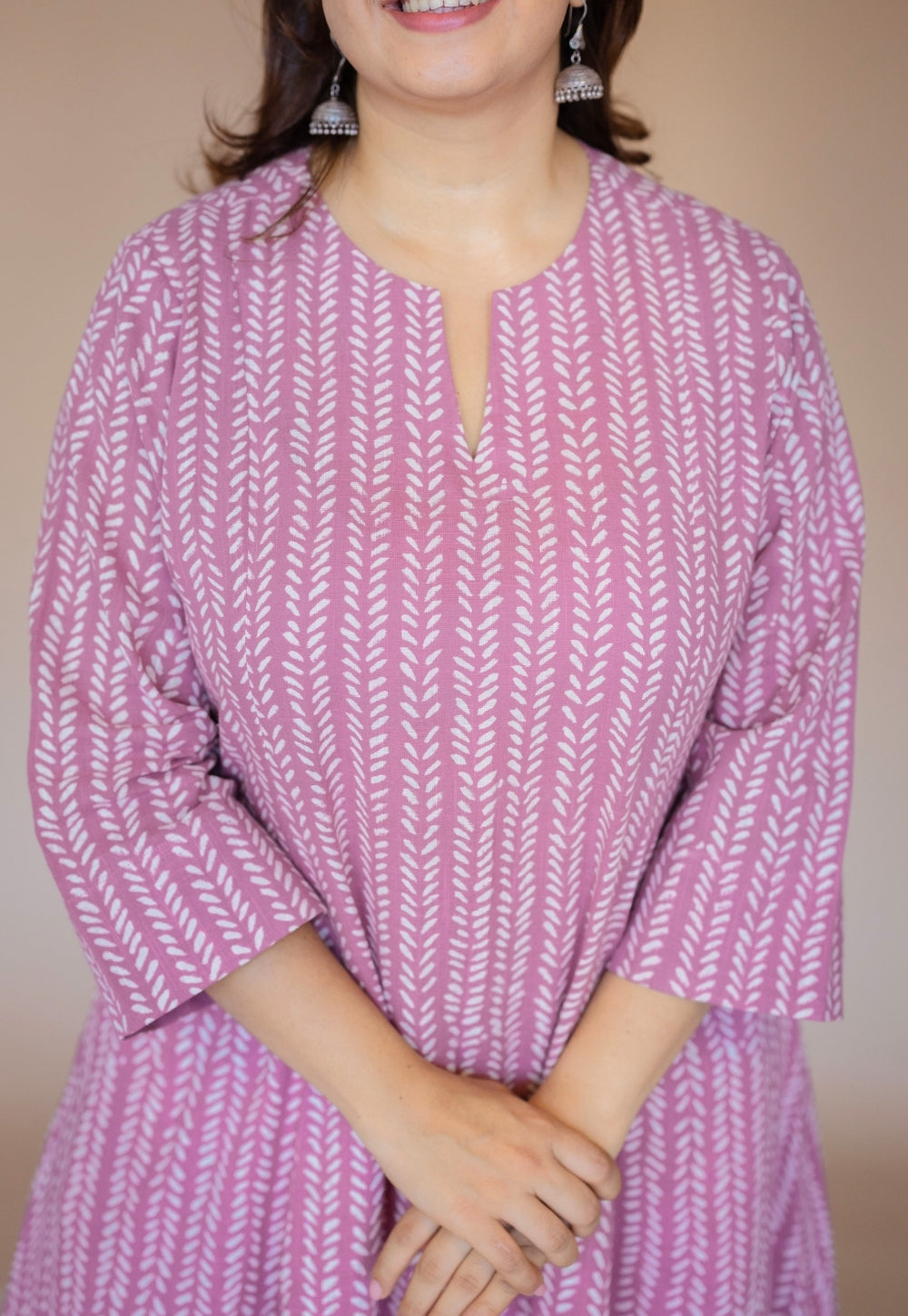 Malika Pink Hand Block Print Slub Cotton Kali Kurta