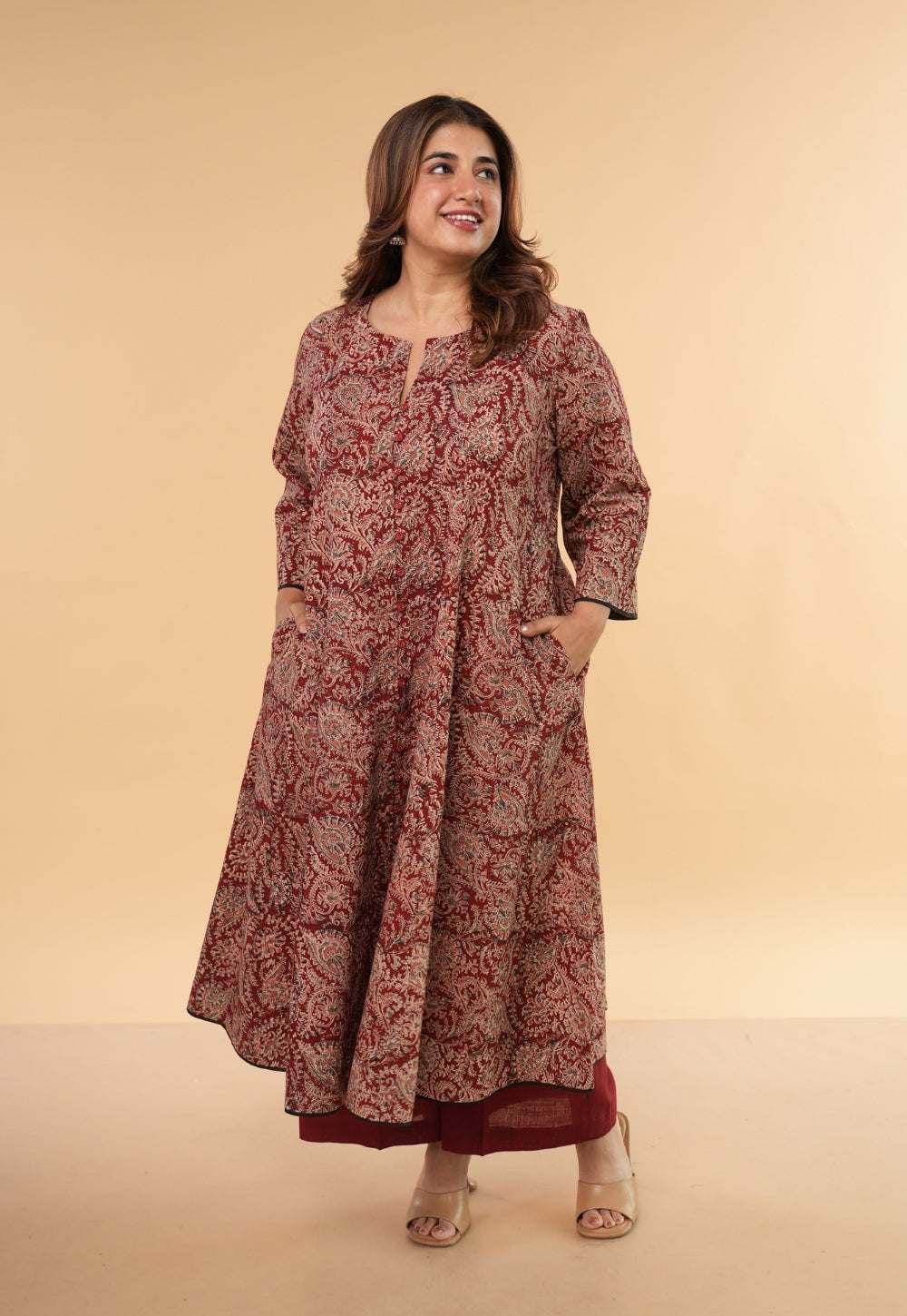 Mariya Red Kalamkari Cotton Kali Kurta
