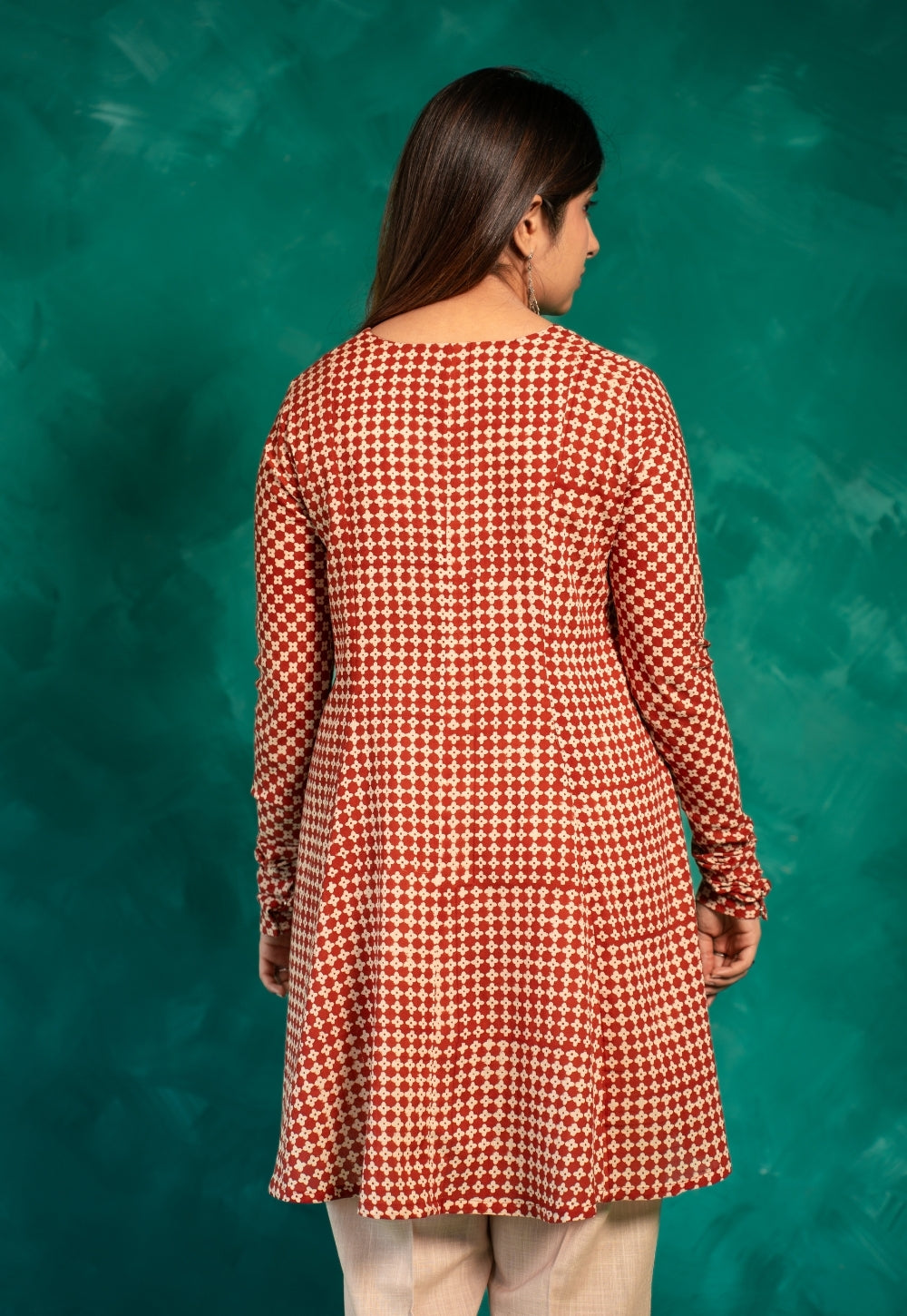 Netra Red Bagru Cotton A Line Short Top