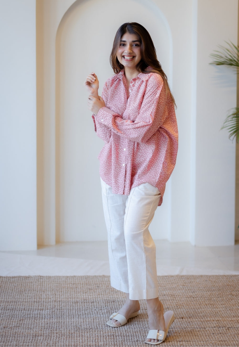 Ruhi Coral Hand Block Print Slub Cotton Anti-Fit Shirt