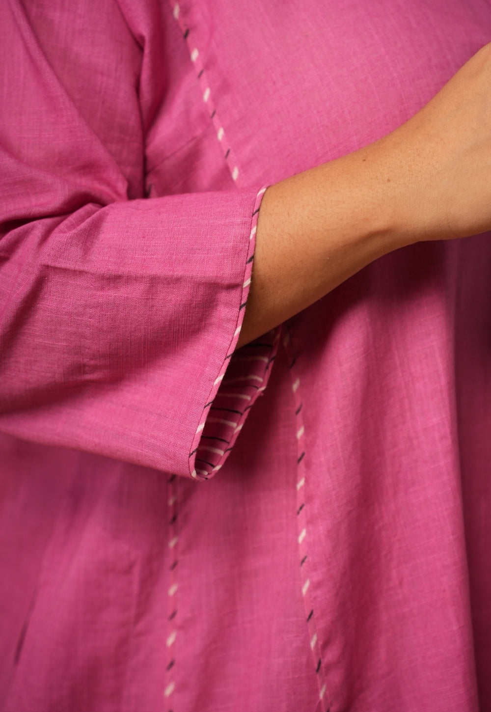 Kusha Pink Solid Slub Cotton Jhabbha Kali Kurta