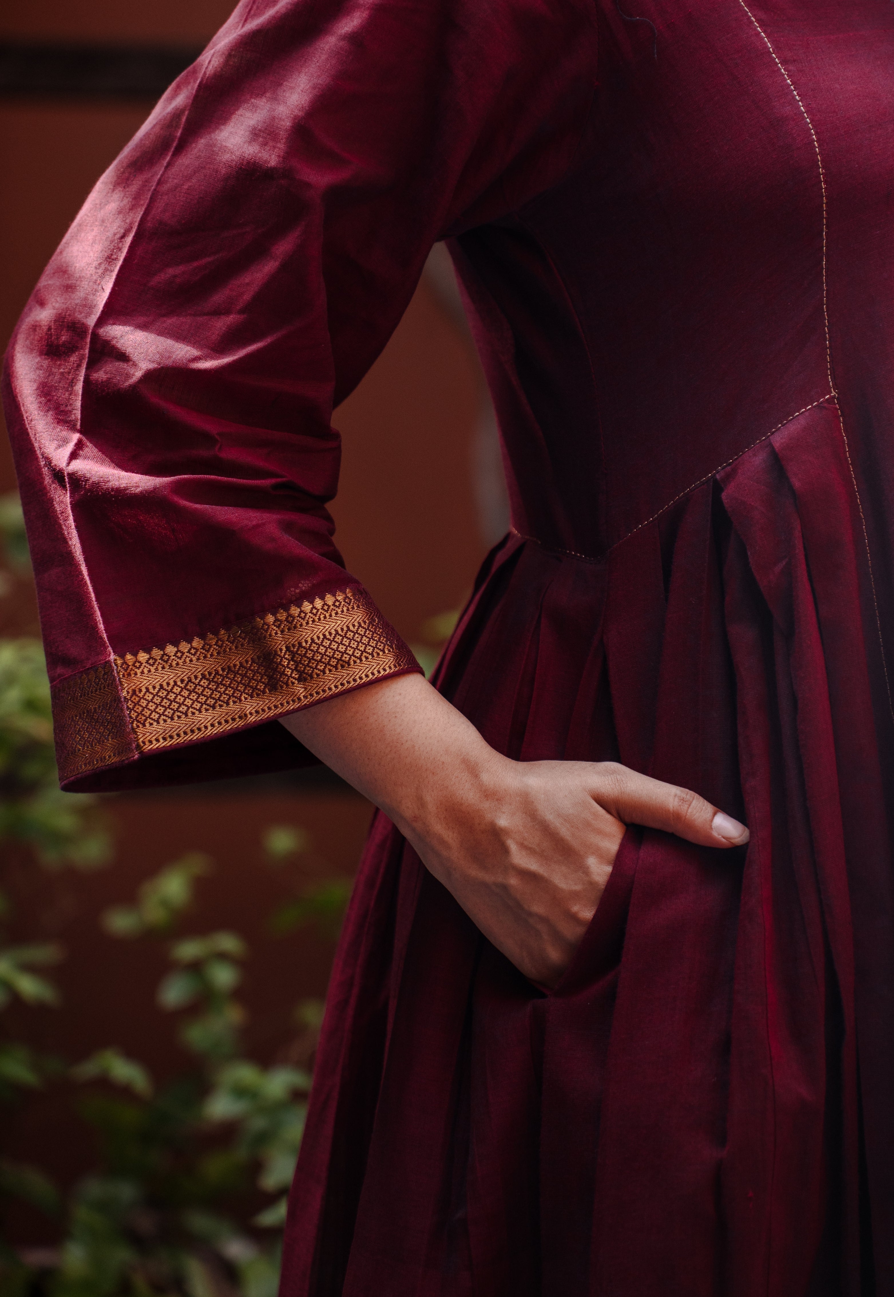 Tisya Red Mangalgiri Cotton Kali Kurta with Nizam Border
