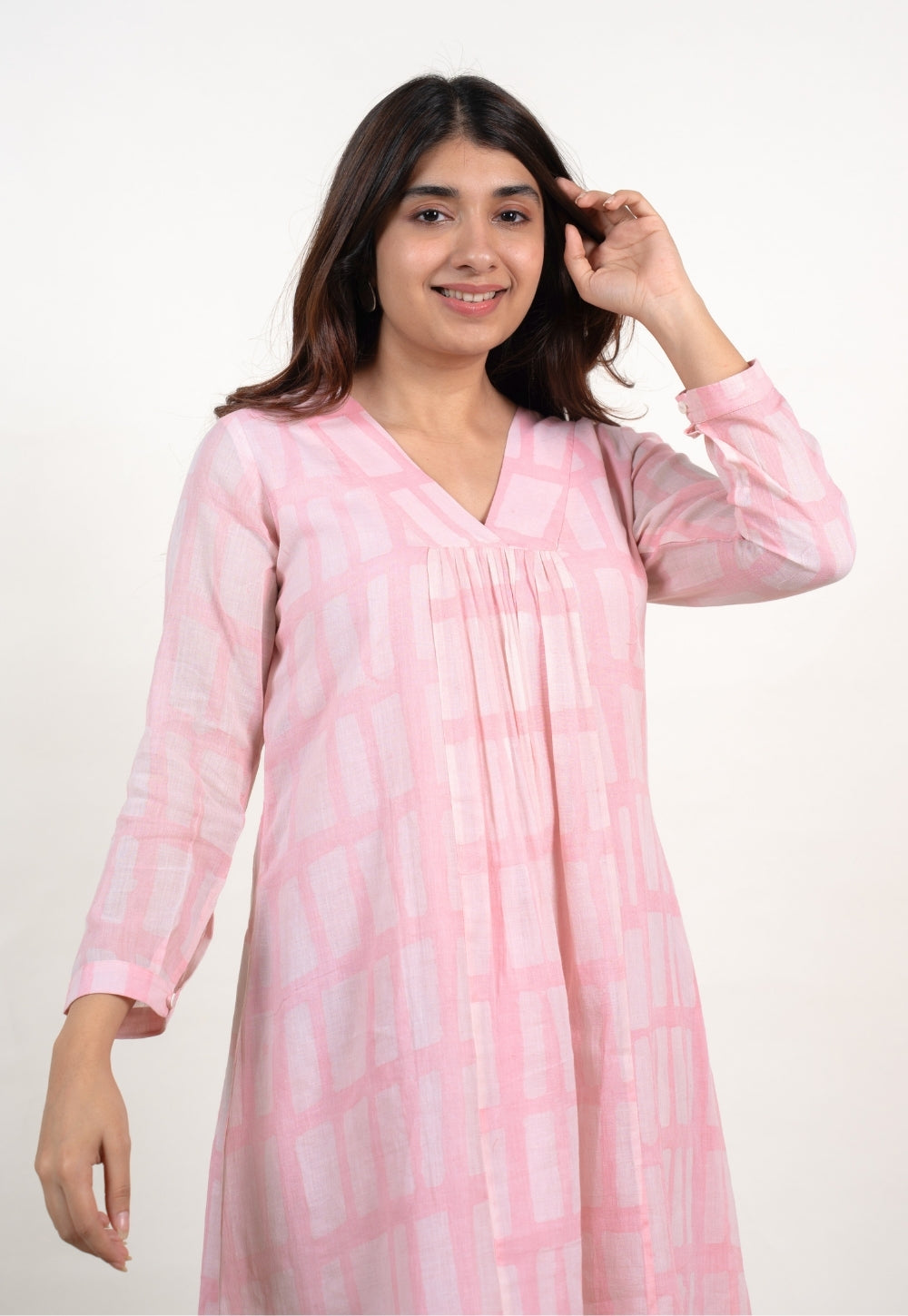 Afreen Pink Batik MulMul A Line Dress