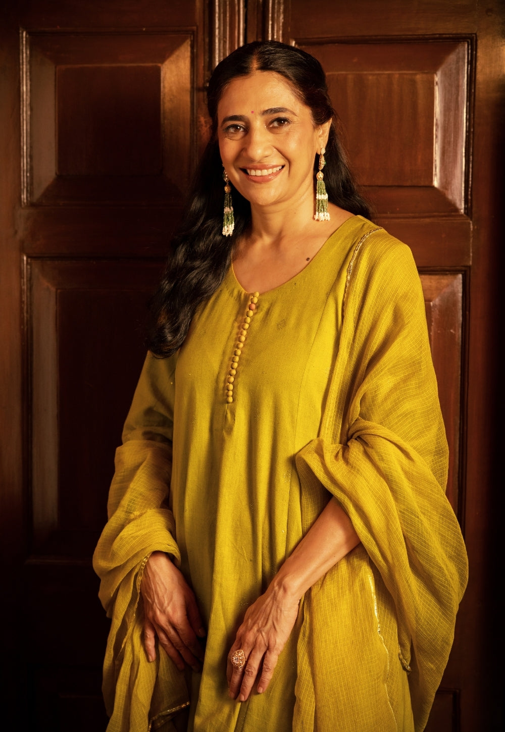 Maryam Yellow Rogan Handblock Printed Cotton Flex Suit Set (Set of 3)