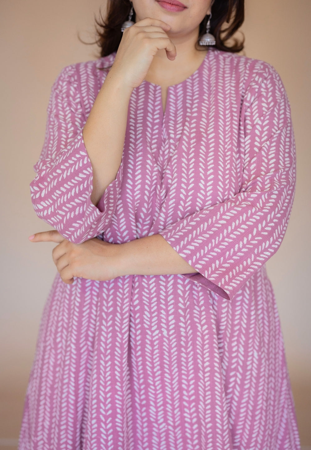 Malika Pink Hand Block Print Slub Cotton Kali Kurta
