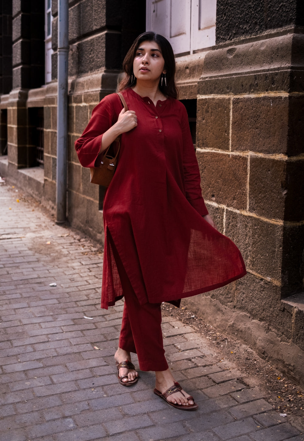 Madder Solid Slub Cotton Co-Ord Set - DyeVerse