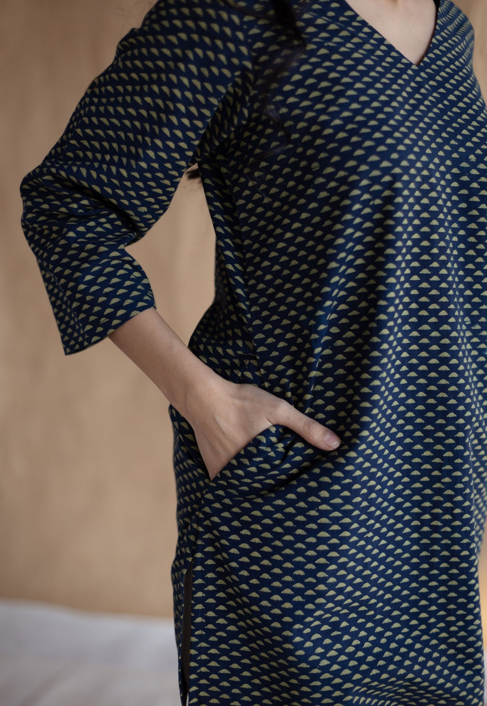 Sahar Indigo Ajrakh Cotton Straight Short Top