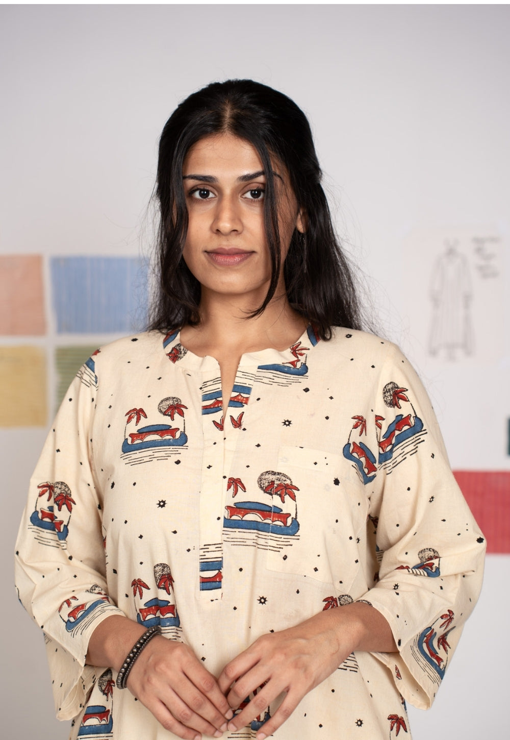 Gulzar White Ajrakh Cotton Straight Kurta