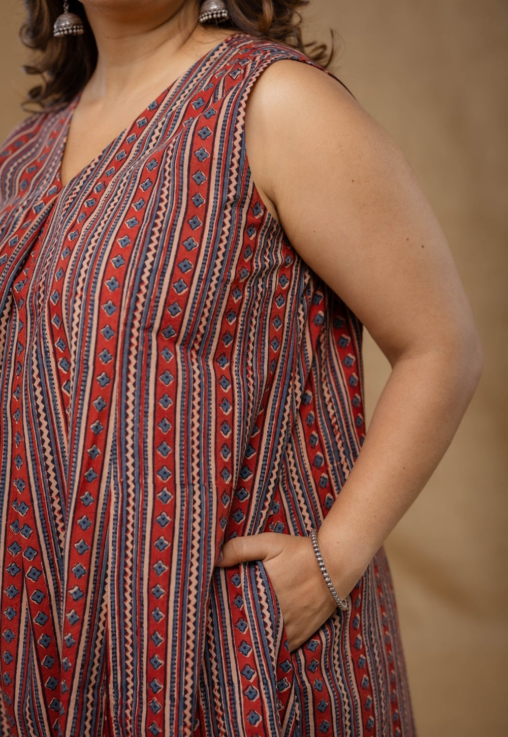 Raahi Red Ajrakh Cotton A Line Co-Ord Set