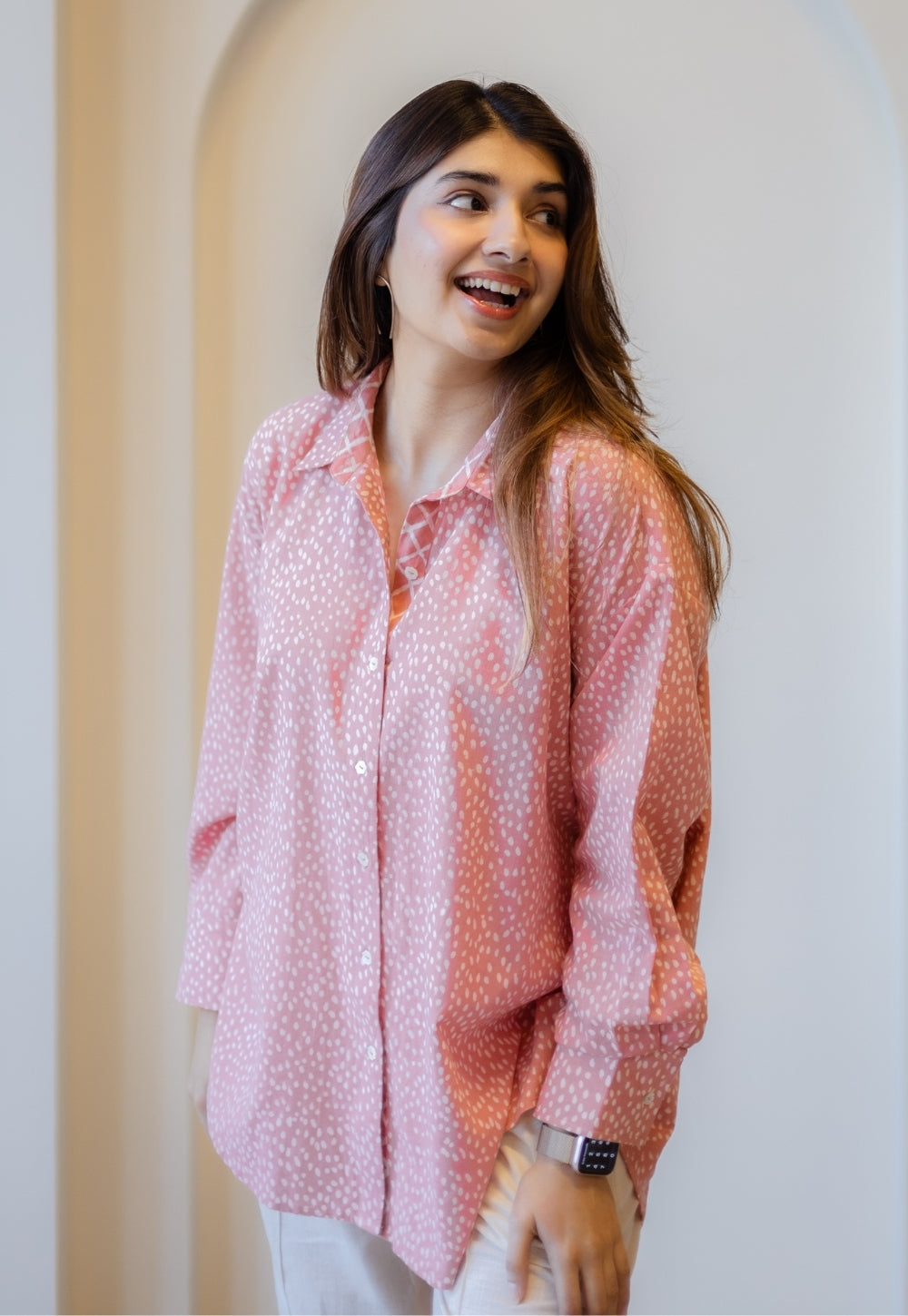Ruhi Coral Hand Block Print Slub Cotton Anti-Fit Shirt
