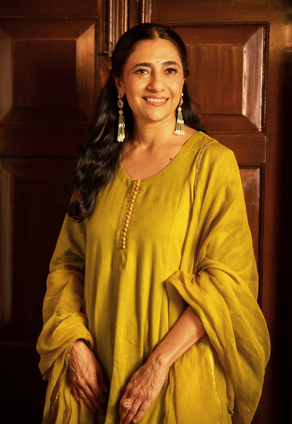 Maryam Yellow Rogan Handblock Printed Cotton Flex Suit Set (Set of 3)