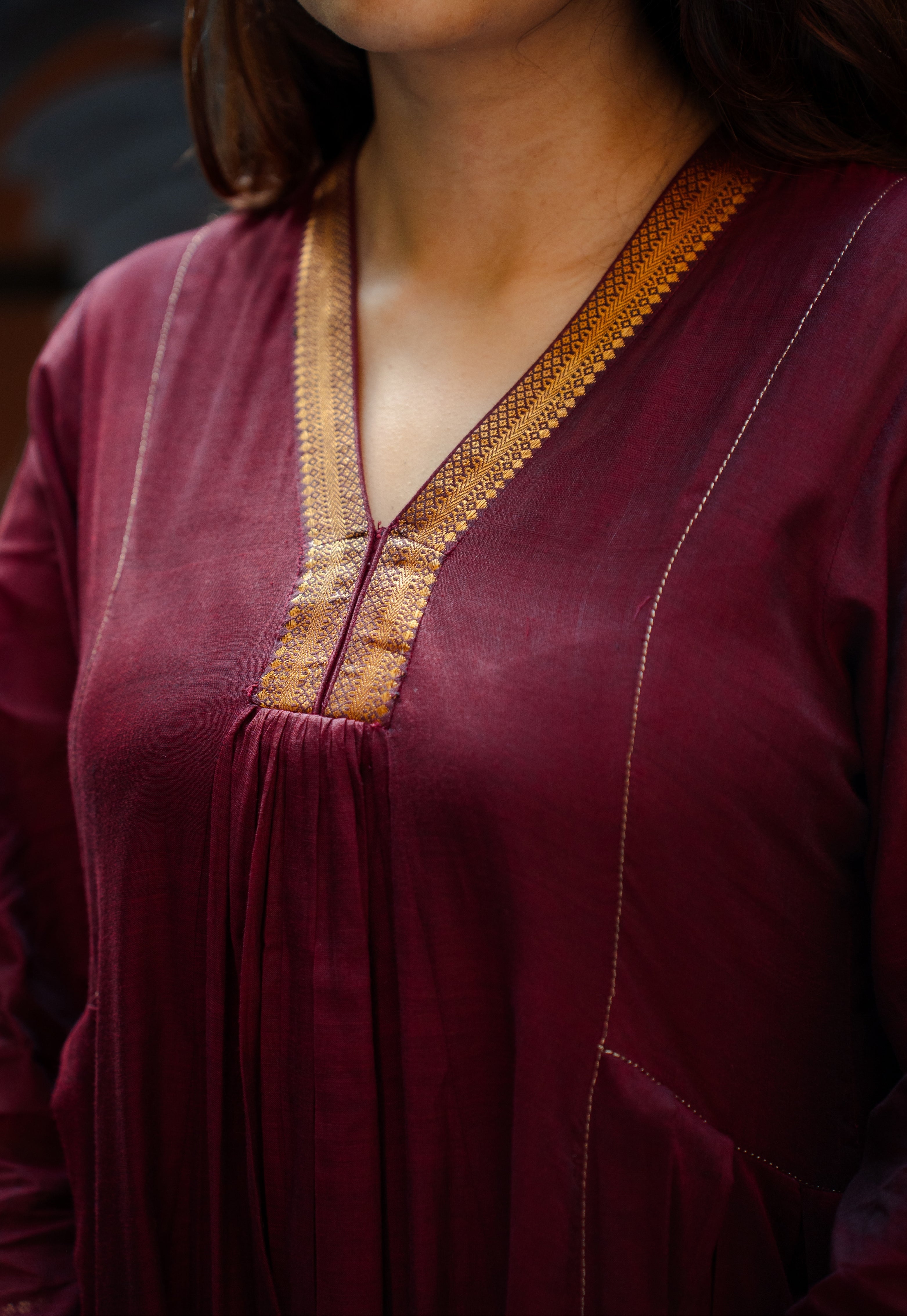 Tisya Red Mangalgiri Cotton Kali Kurta with Nizam Border