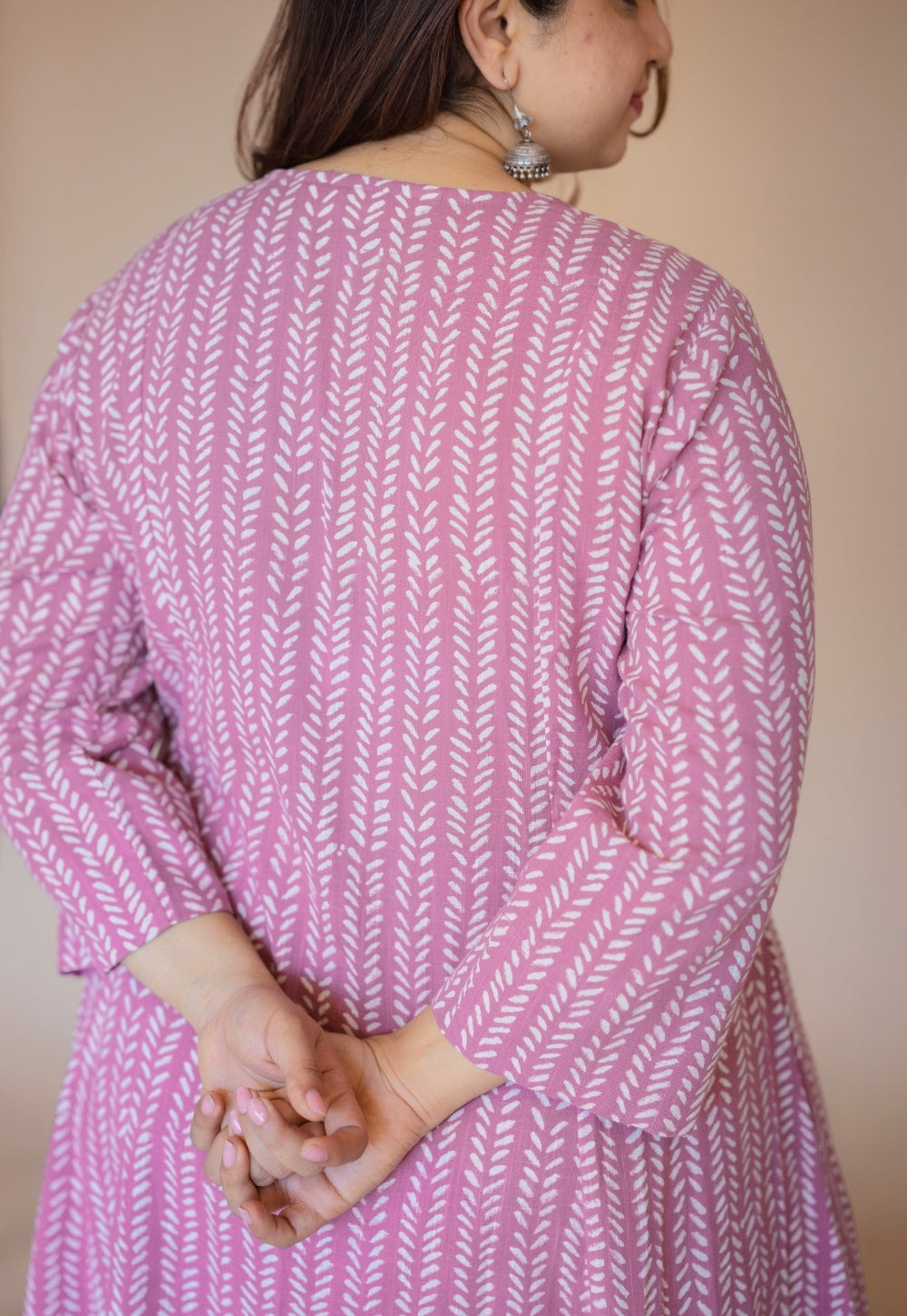 Malika Pink Hand Block Print Slub Cotton Kali Kurta