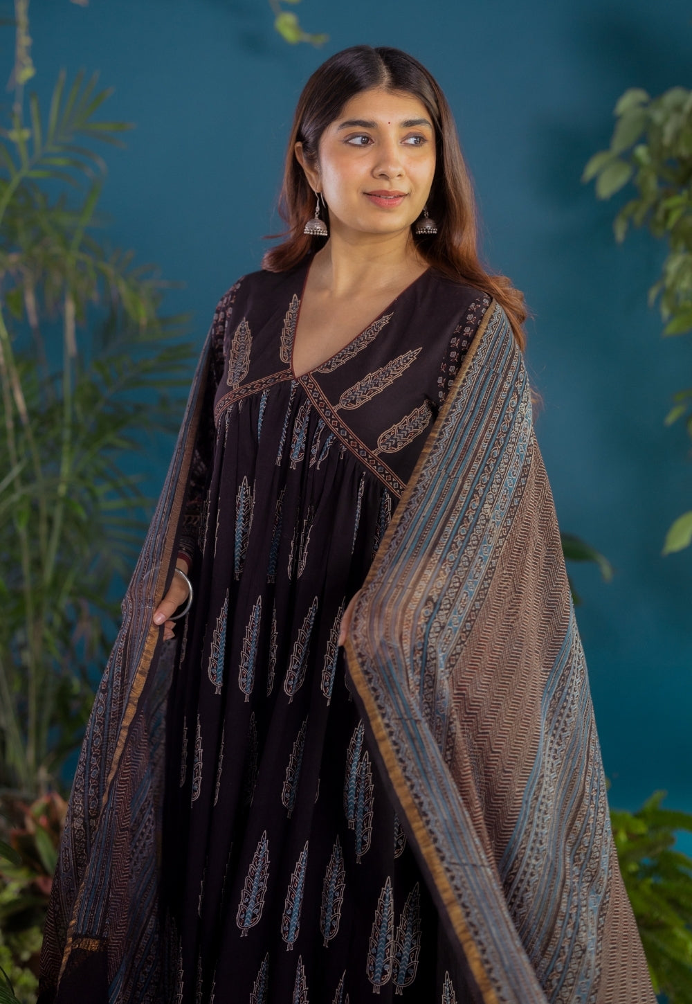 Black Stripes Ajrakh Kota Doria Cotton Dupatta