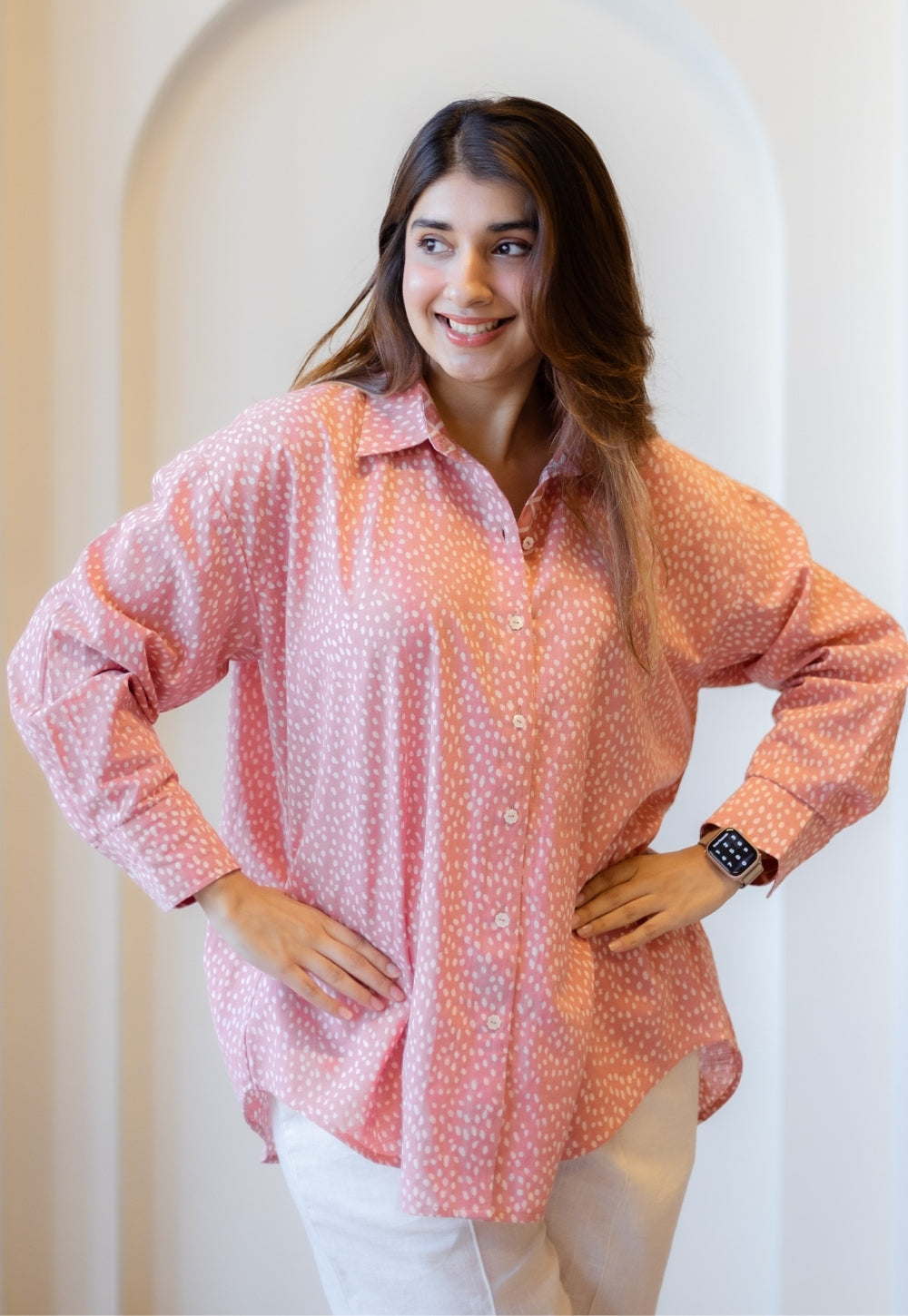 Ruhi Coral Hand Block Print Slub Cotton Anti-Fit Shirt