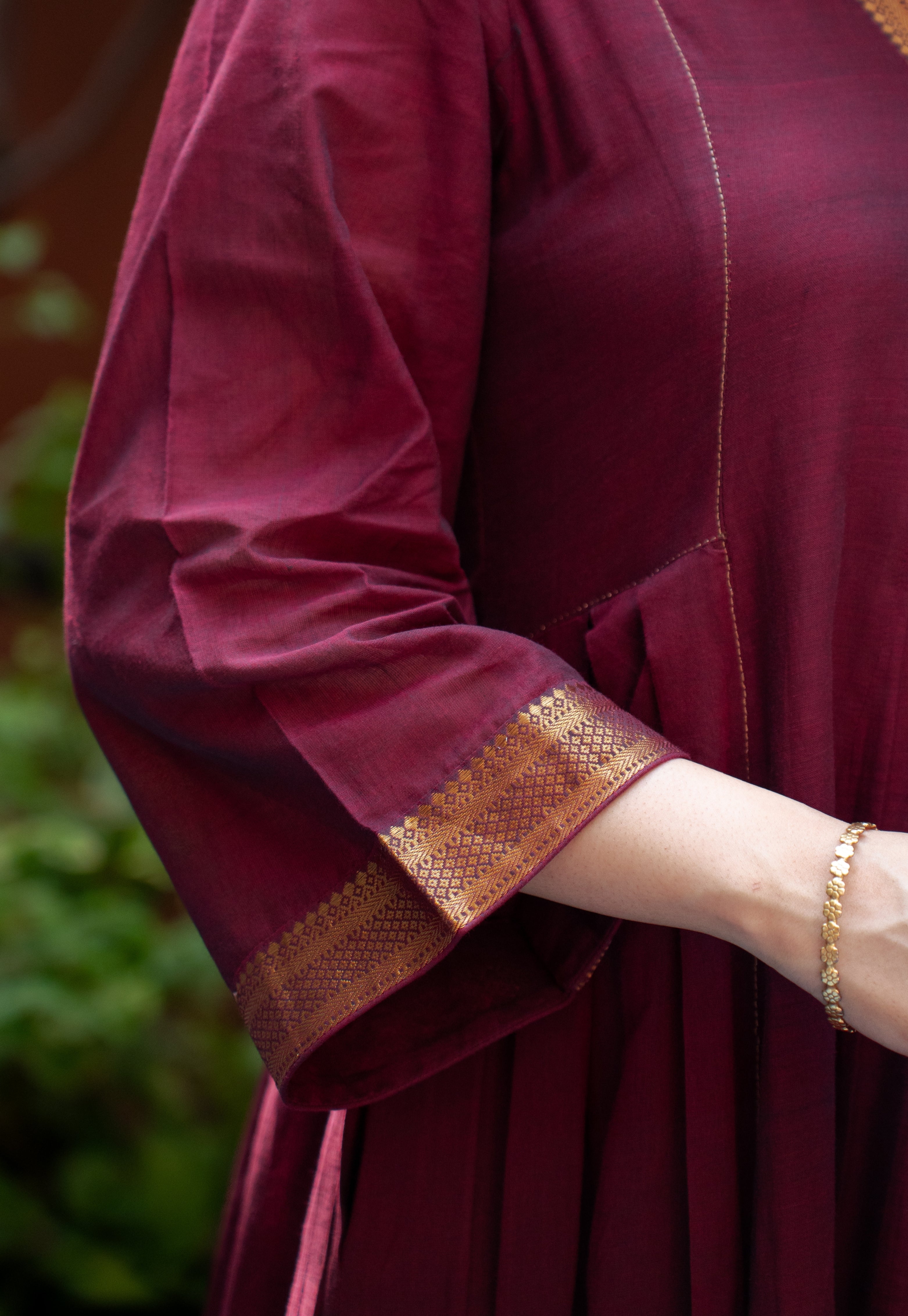 Tisya Red Mangalgiri Cotton Kali Kurta with Nizam Border