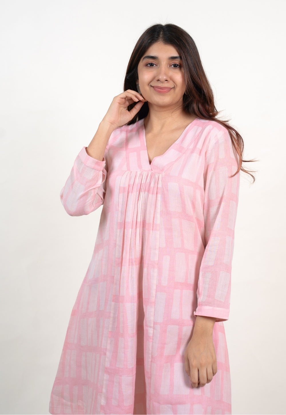 Afreen Pink Batik MulMul A Line Dress