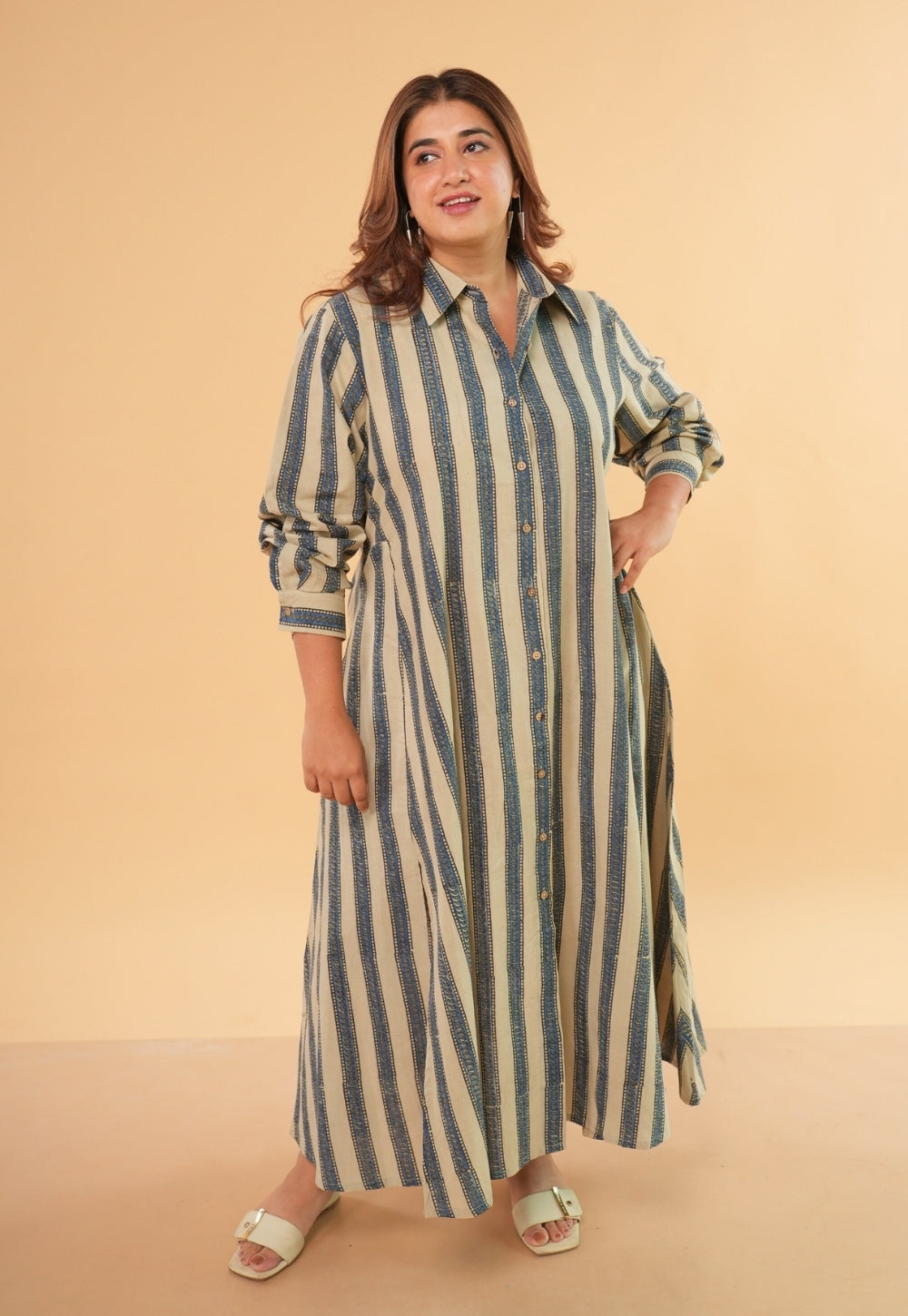 Trusha White Ajrakh Cotton A Line Dress