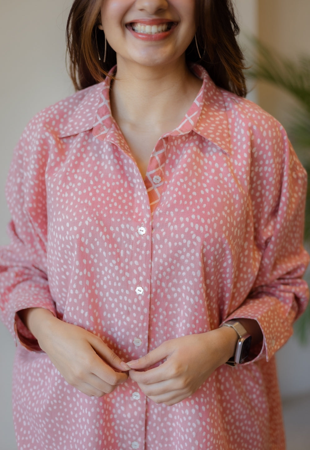 Ruhi Coral Hand Block Print Slub Cotton Anti-Fit Shirt