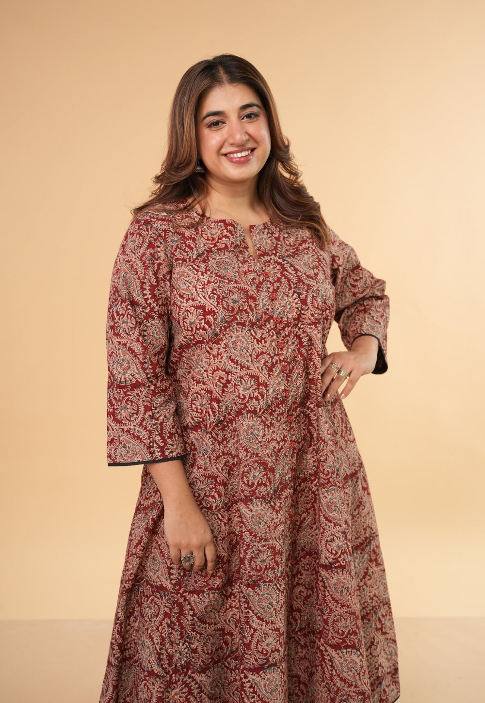 Mariya Red Kalamkari Cotton Kali Kurta