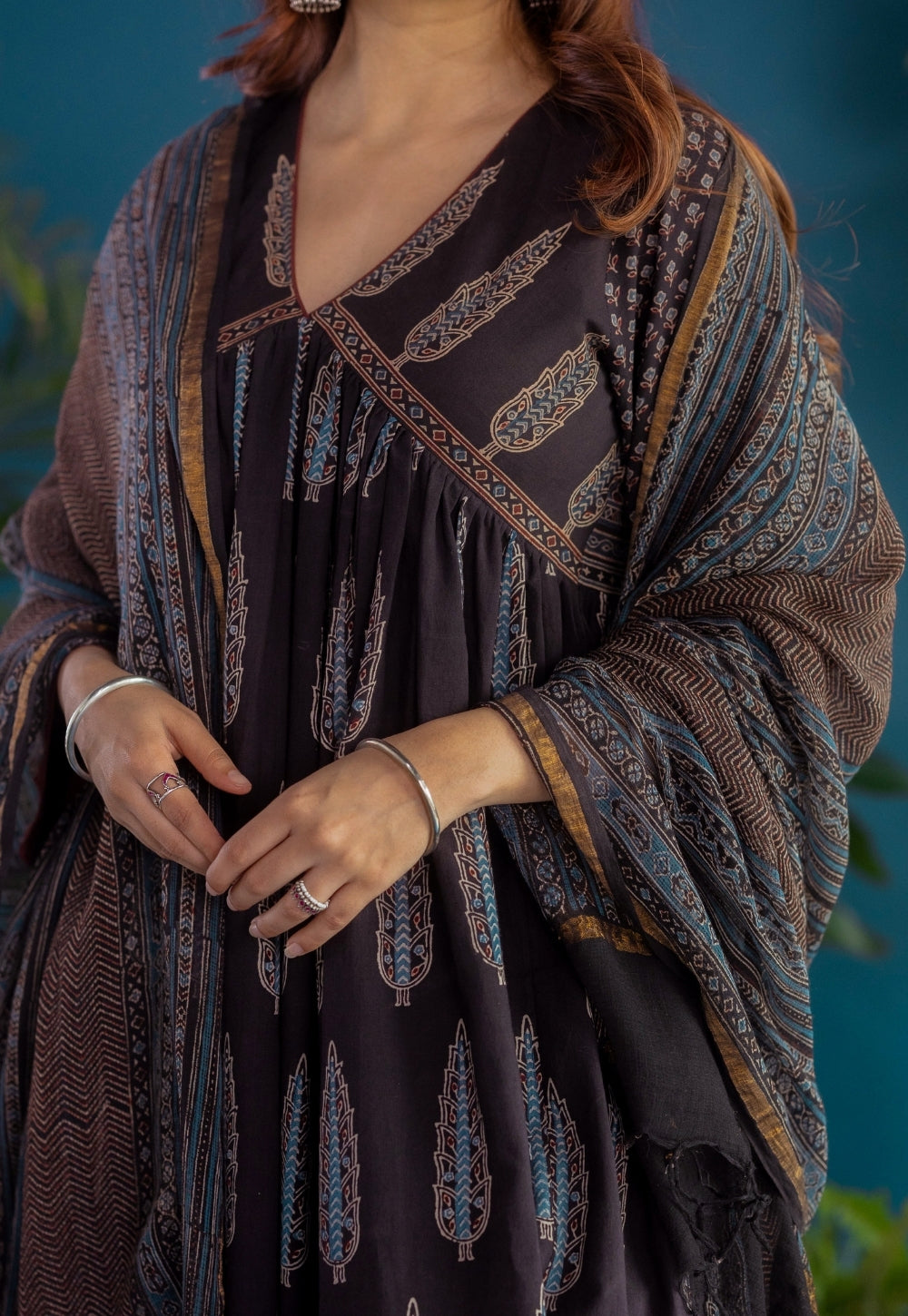 Black Stripes Ajrakh Kota Doria Cotton Dupatta