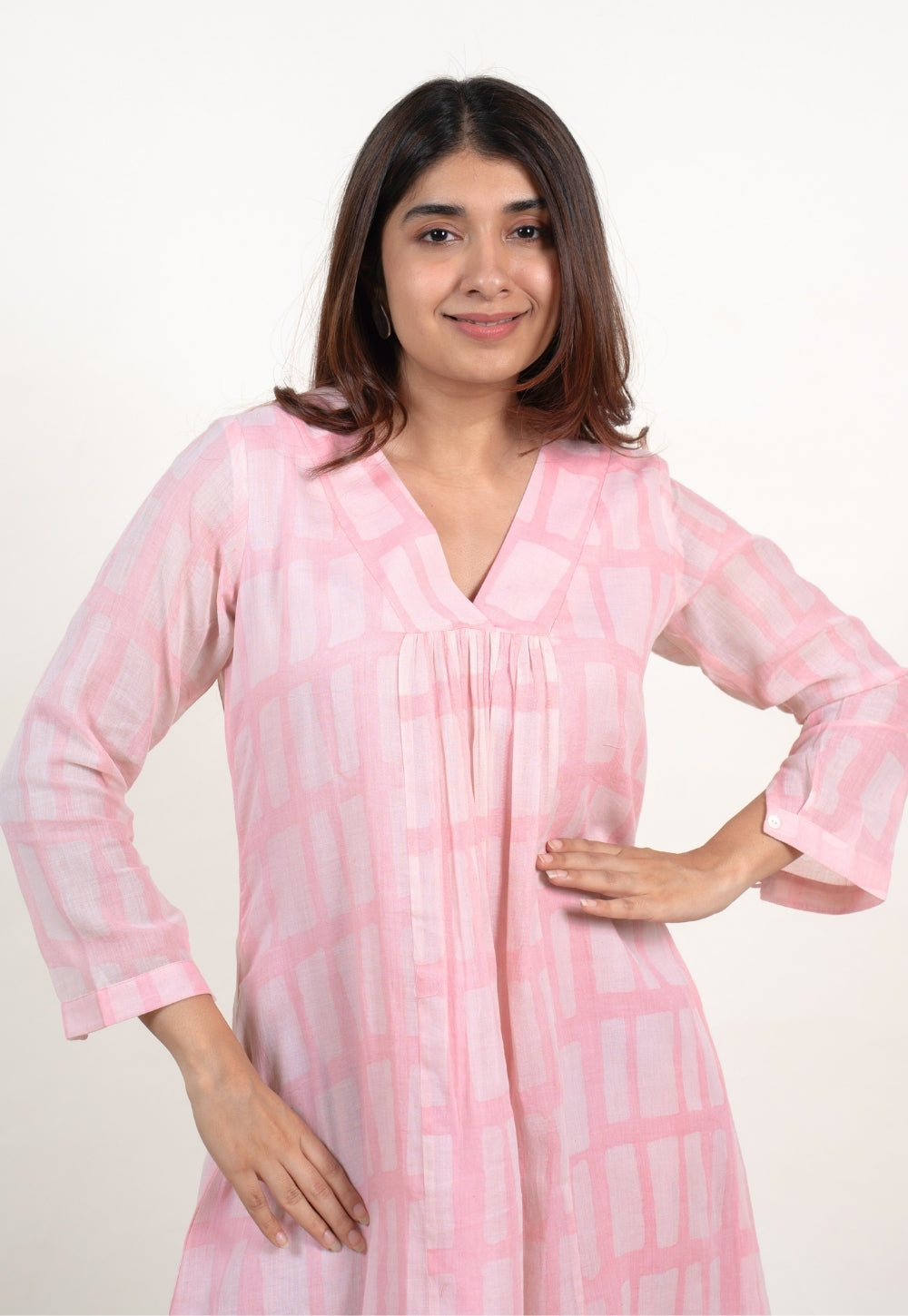 Afreen Pink Batik MulMul A Line Dress