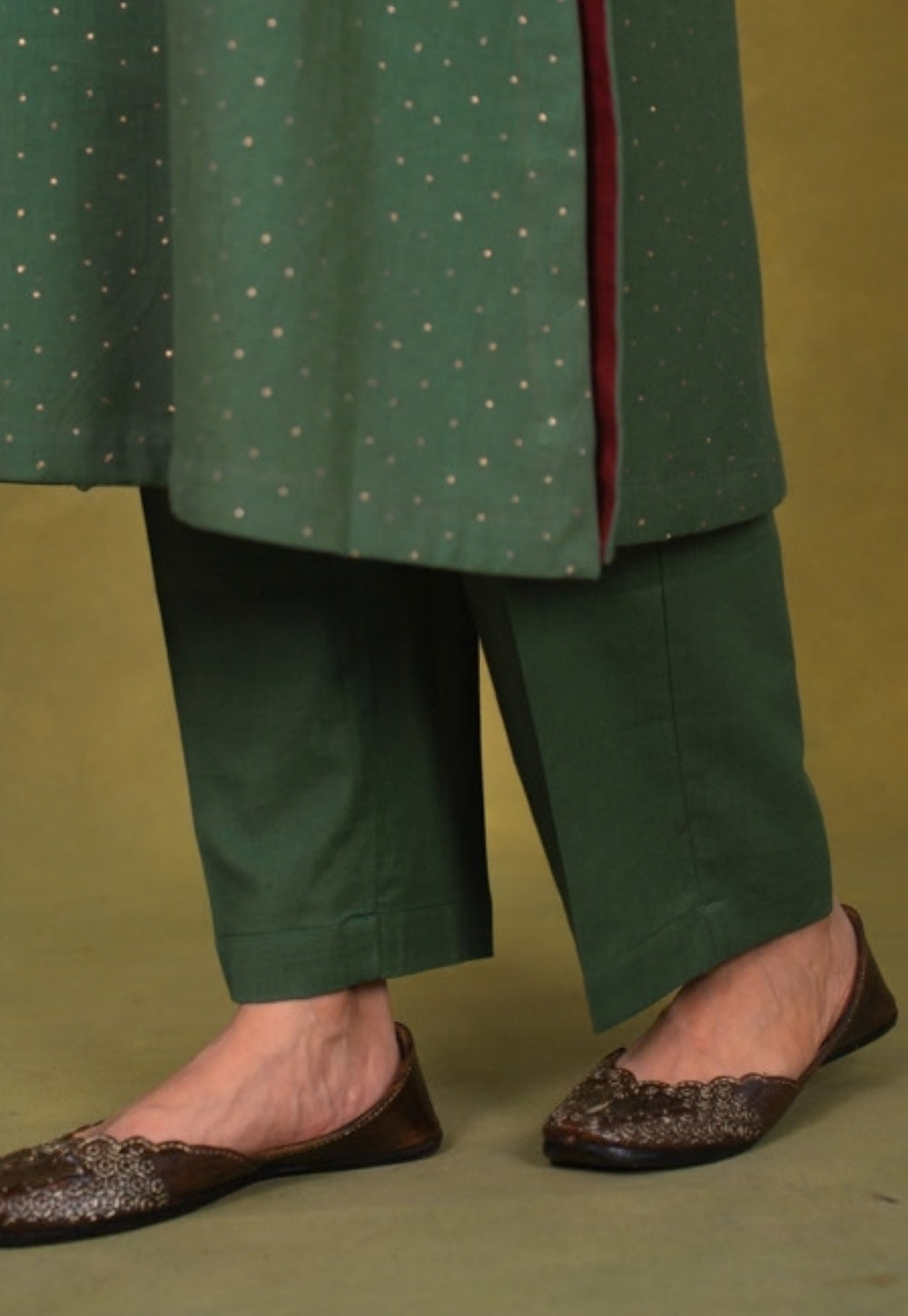 Ishira Green Rogan Handblock Printed Cotton Straight Kurta Suit Set (Set of 3)