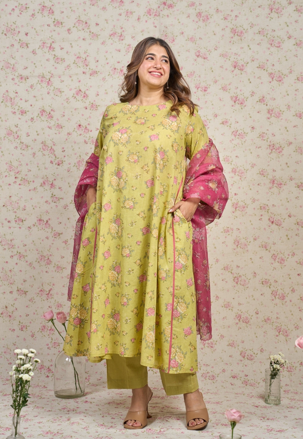Pink Sanganeri Kota Doria Cotton Dupatta